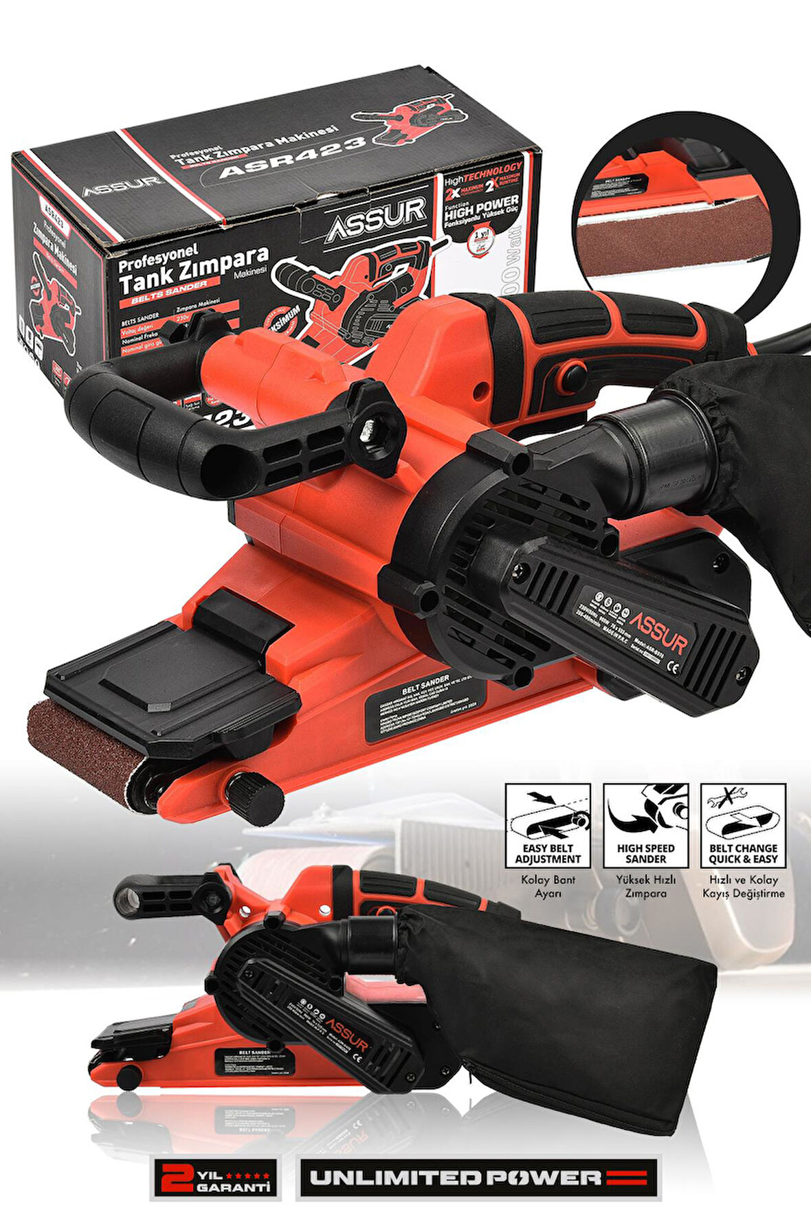 Assur 900W Elektrikli Vakumlu Tozsuz Cila Özellikli Tank Zımpara Makinesi