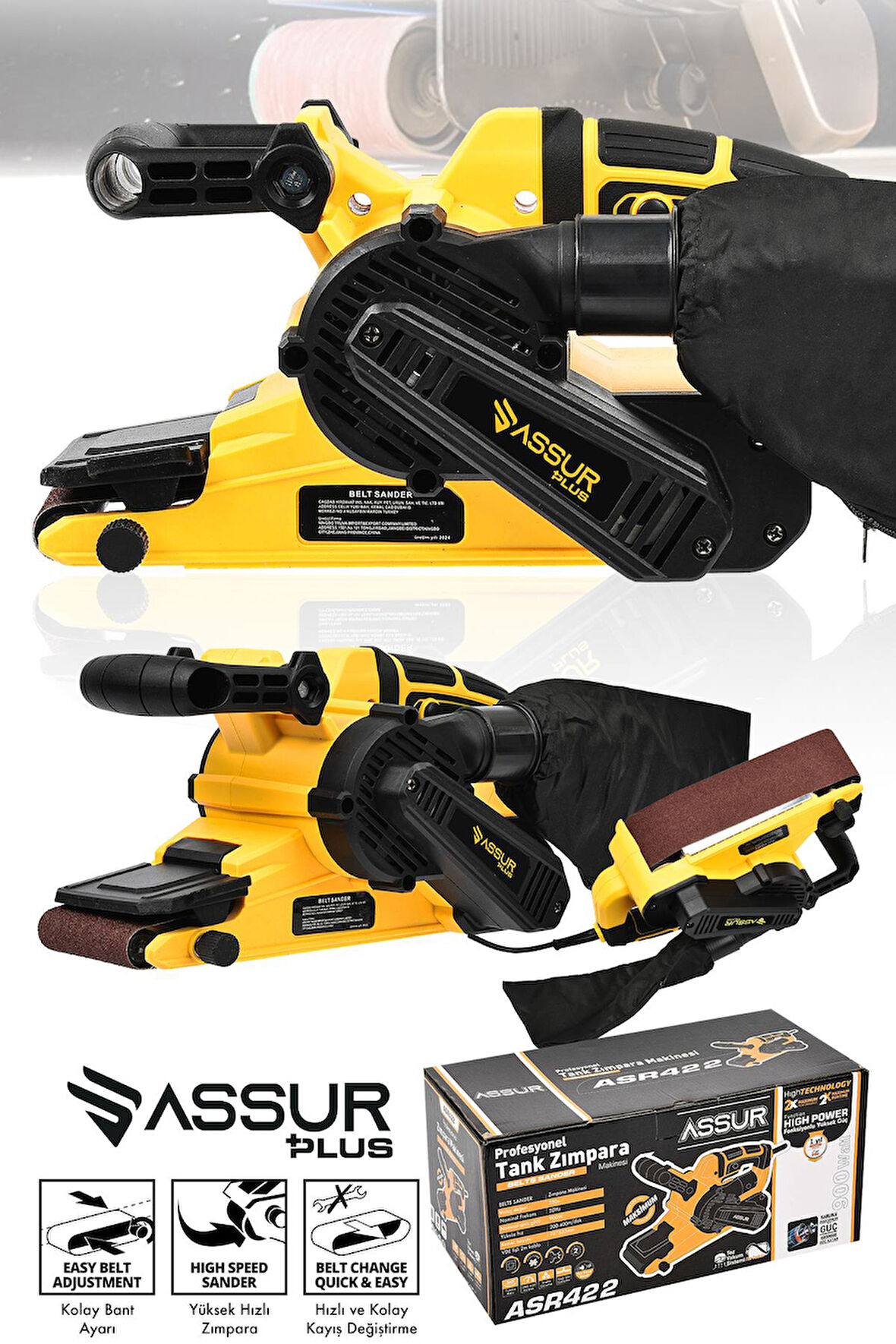 Assur Plus 900W Elektrikli Vakumlu Tozsuz Cila Özellikli Tank Zımpara Makinesi