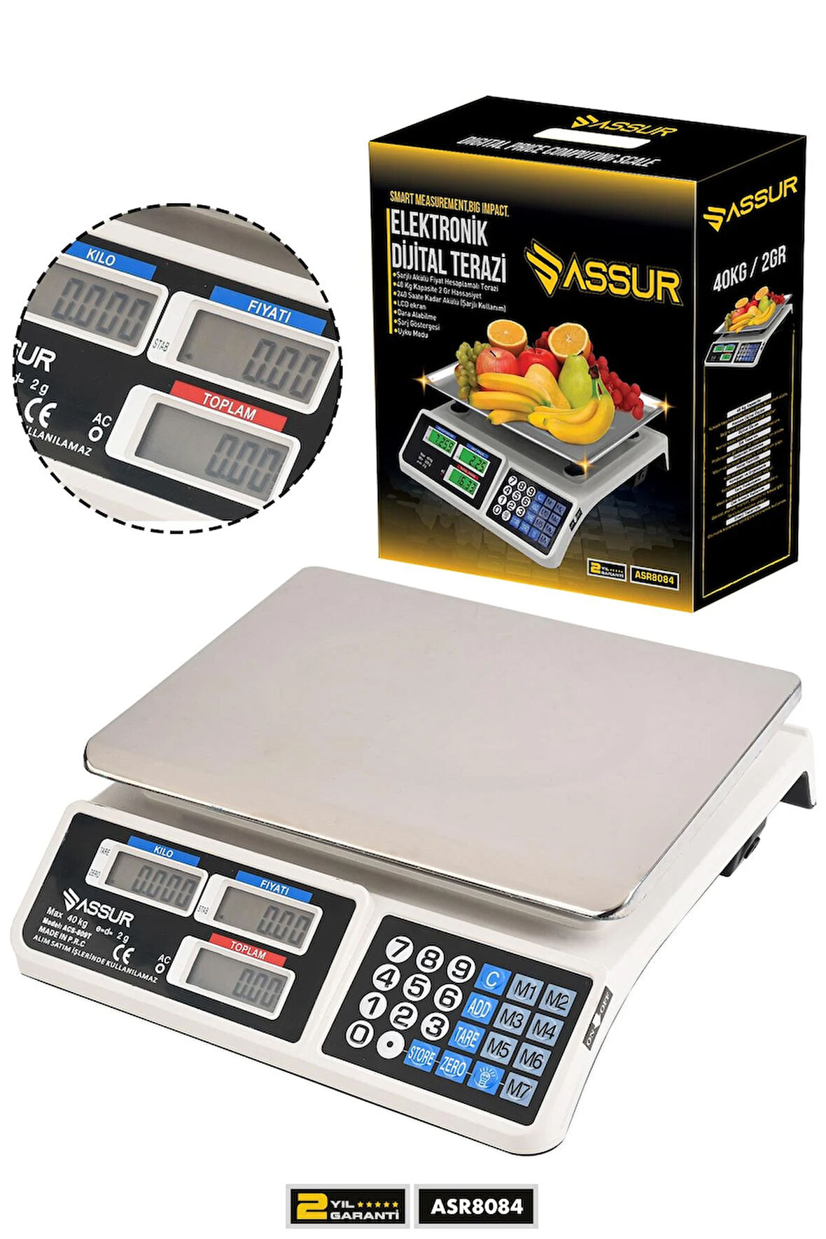 Assur Şarjlı Akülü Fiyat Hesaplamalı 40 Kg Dijital Terazi