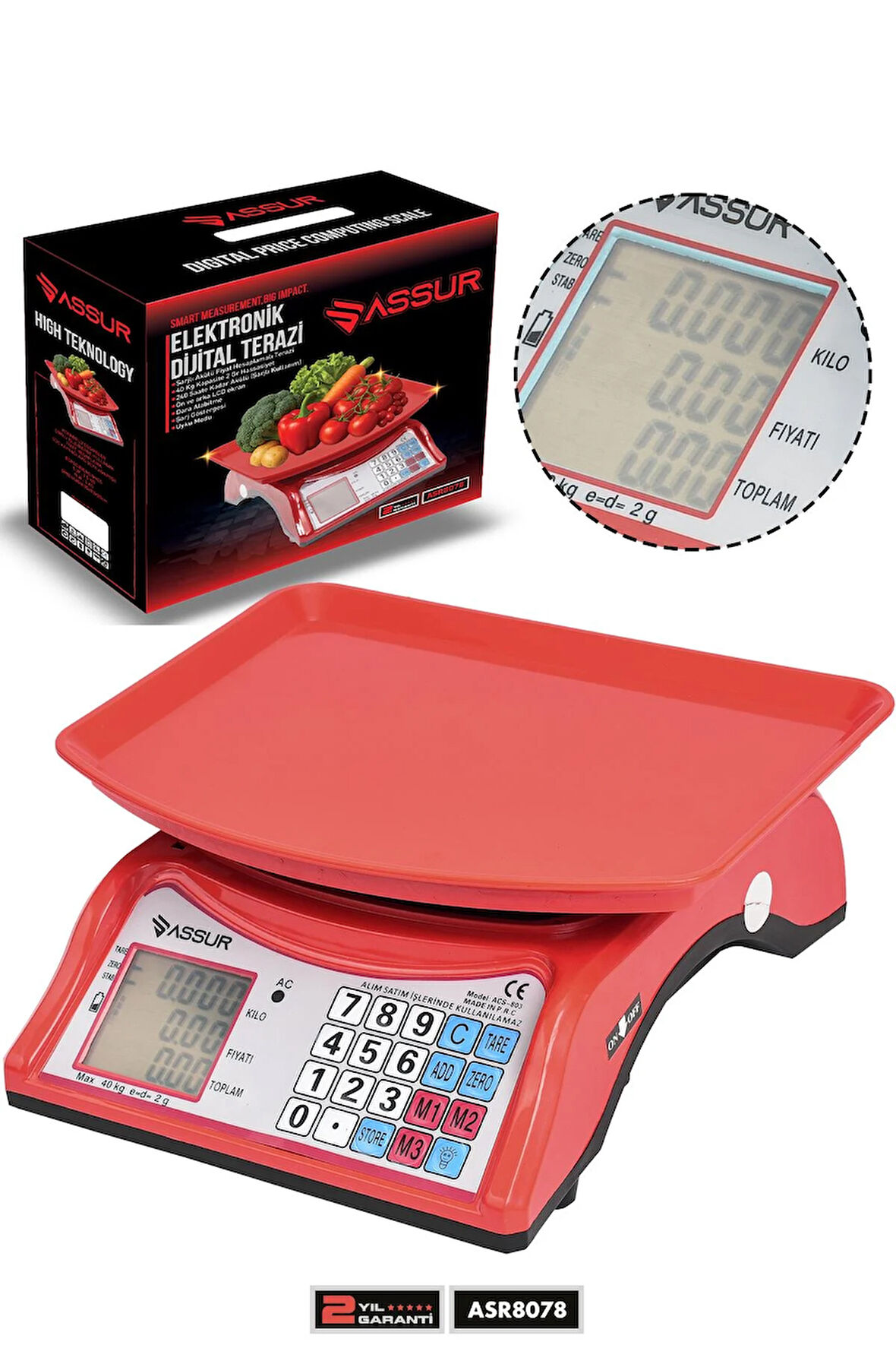 Assur Akülü Dijital Mutfak Terazisi 2 Gr 40 Kg Şarjlı Hassas Ölçüm Tartı Hassas Terazi