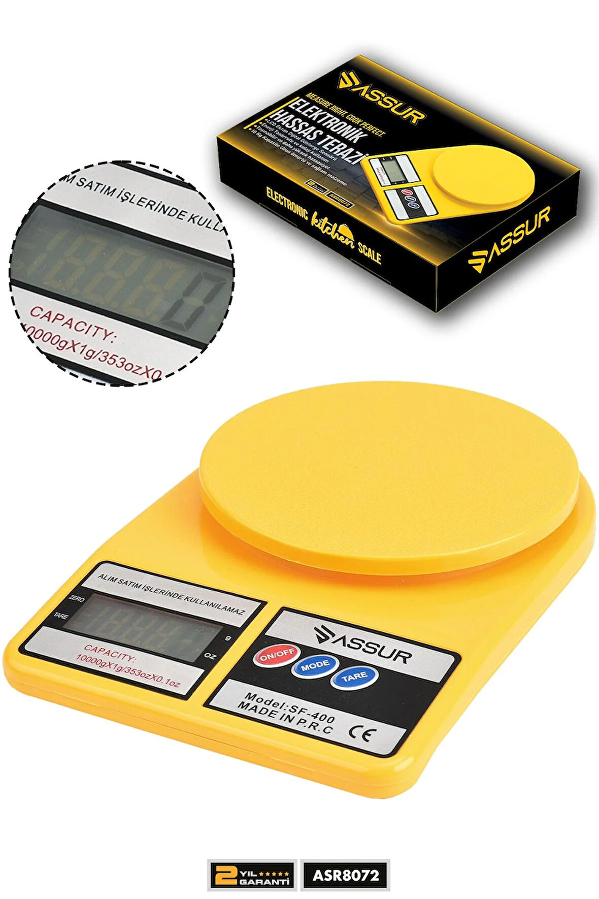 Assur Dijital Mutfak Terazisi 1 Gr 10 Kg Hassas Ölçüm Tartı Hassas Terazi