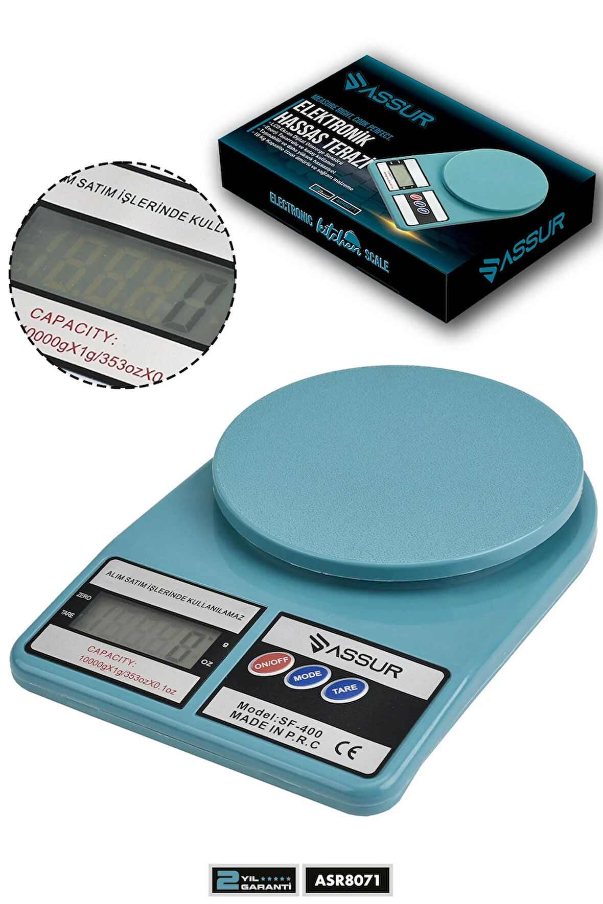 Assur Dijital Mutfak Terazisi 1 Gr 10 Kg Hassas Ölçüm Tartı Hassas Terazi