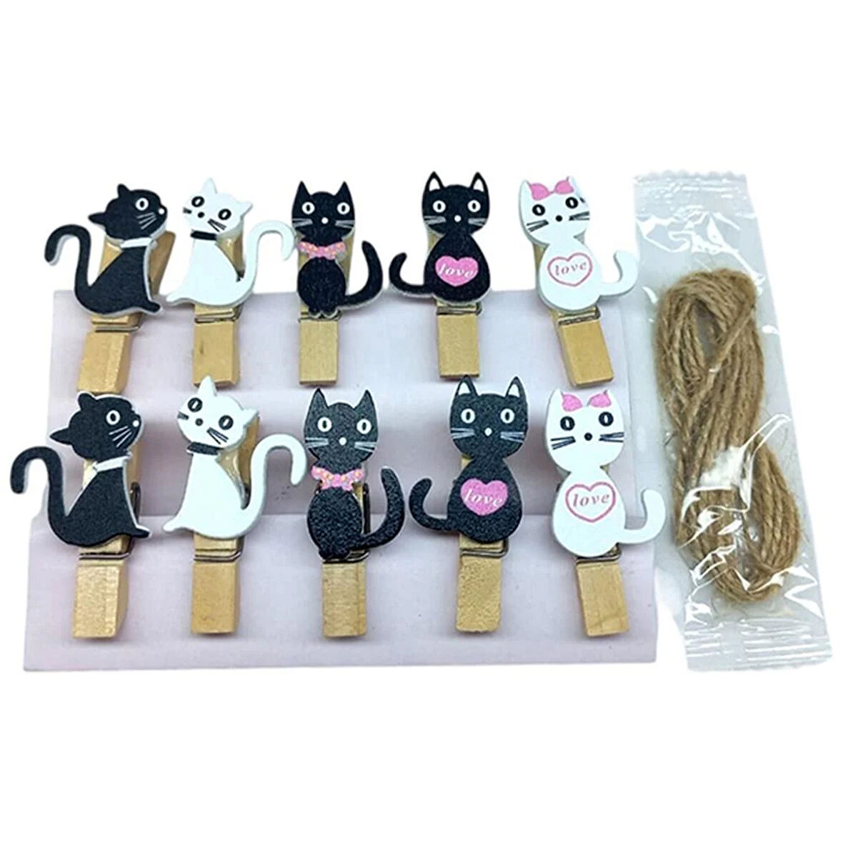 Ahşap Notluk Mandal Kedi Tasarımlı