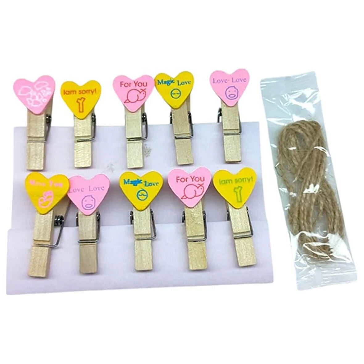 Ahşap Notluk Mandal Renkli Kalp Tasarımlı