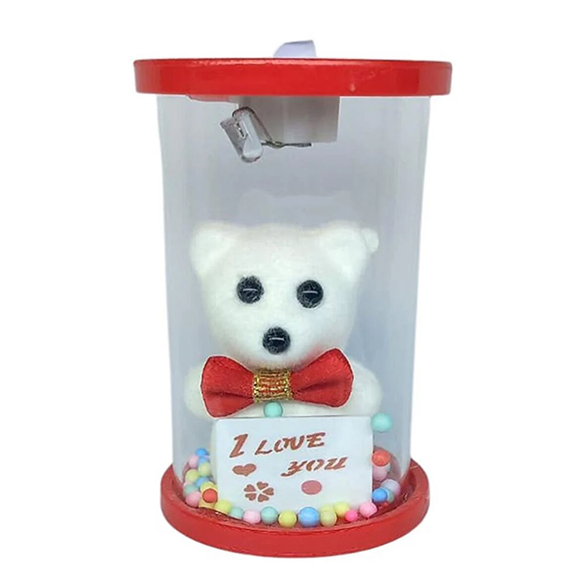 Cam Fanus Işıklı I Love You Ayıcık Kırmızı