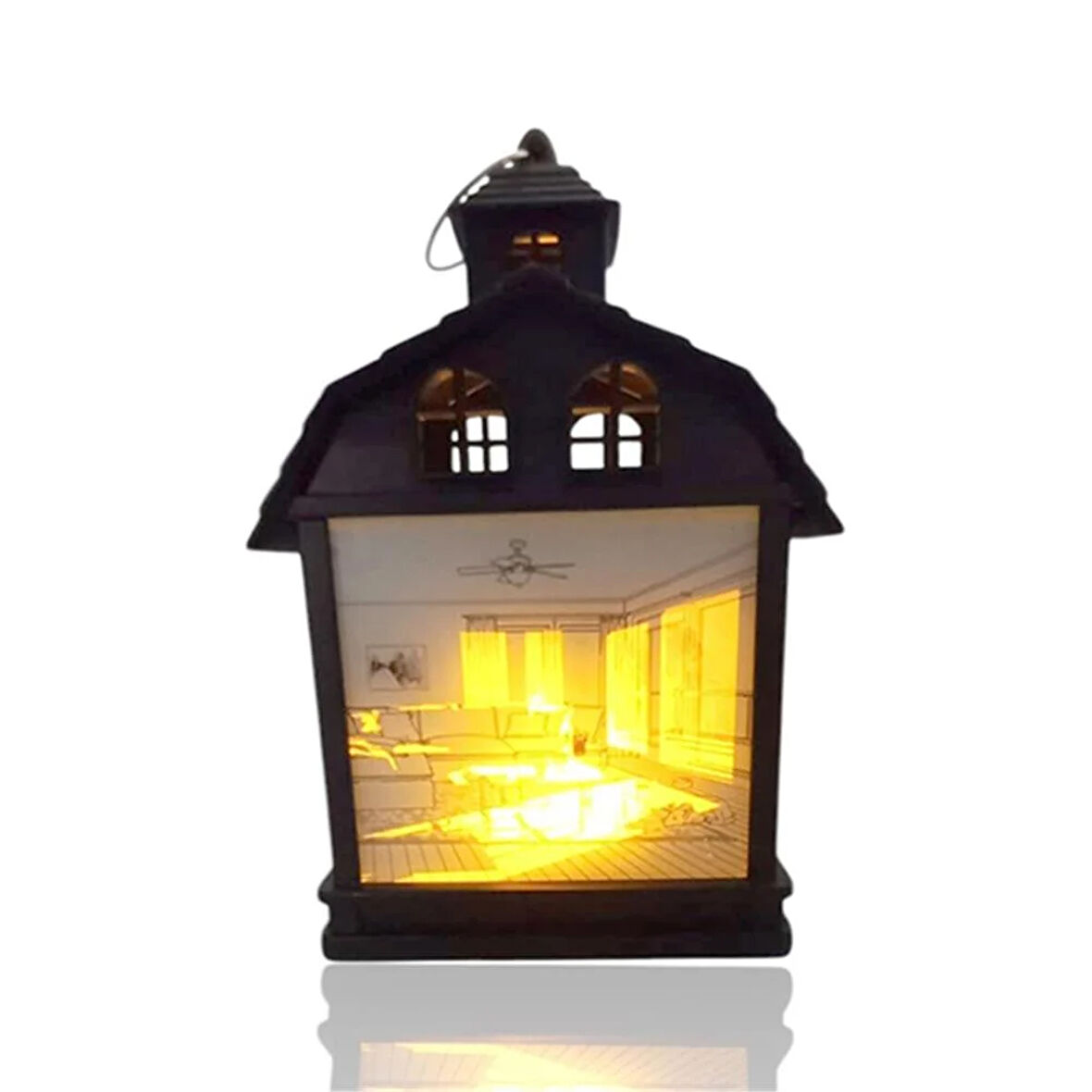 Ev Manzaralı Dekoratif Işıklı Led Gece Lambası Siyah