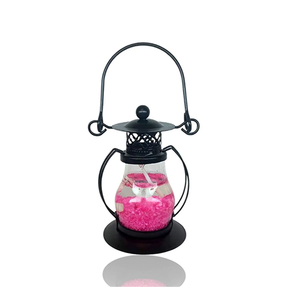 Dekoratif Jel Mum Fener Küçük Boy Pembe