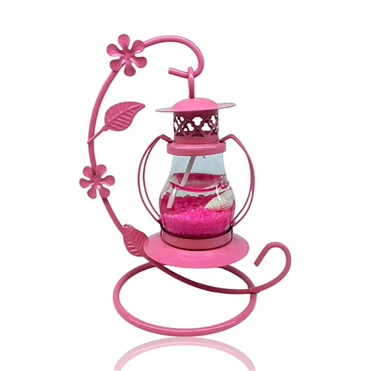 Dekoratif Jel Mum Fener Orta Boy Pembe