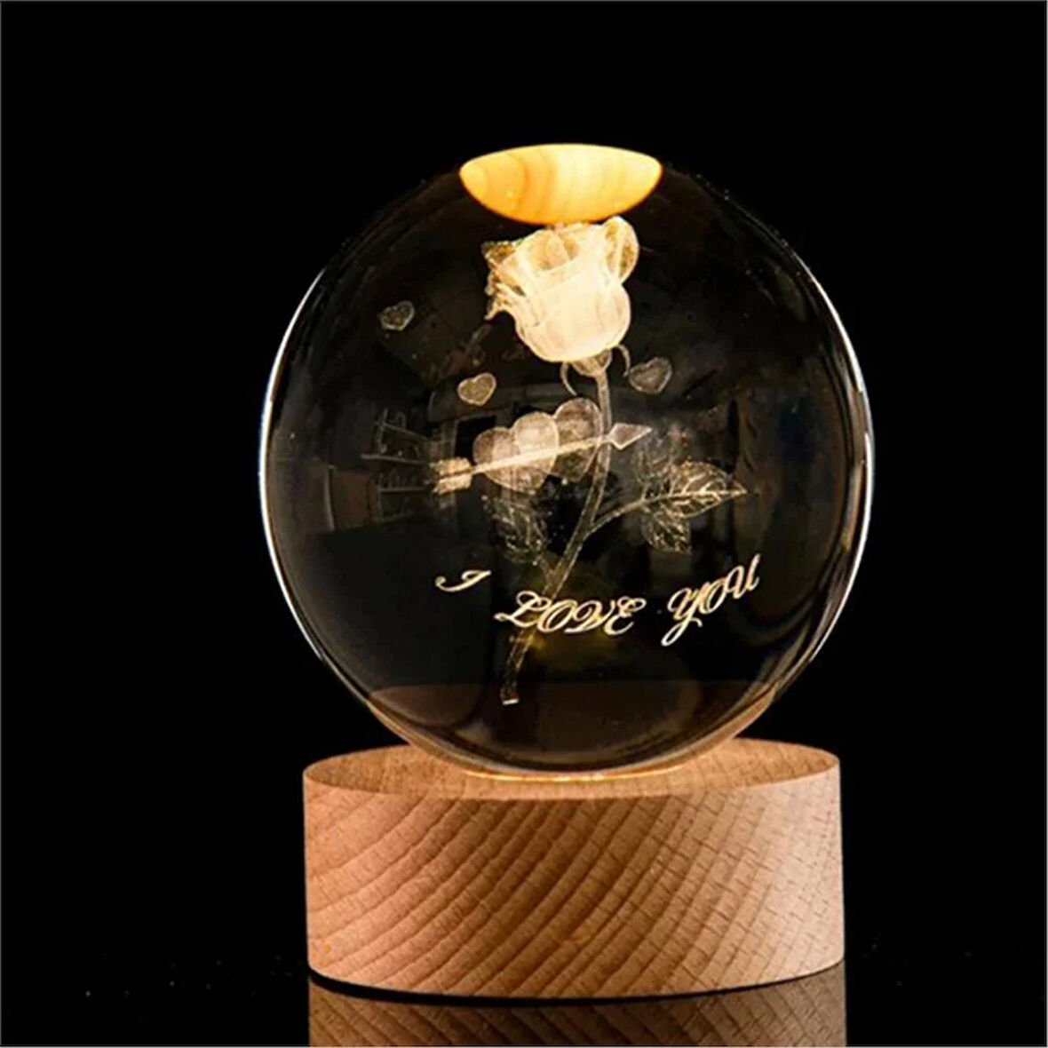 Gül Temalı Aşap Altlıklı Dekoratif Işıklı Küre