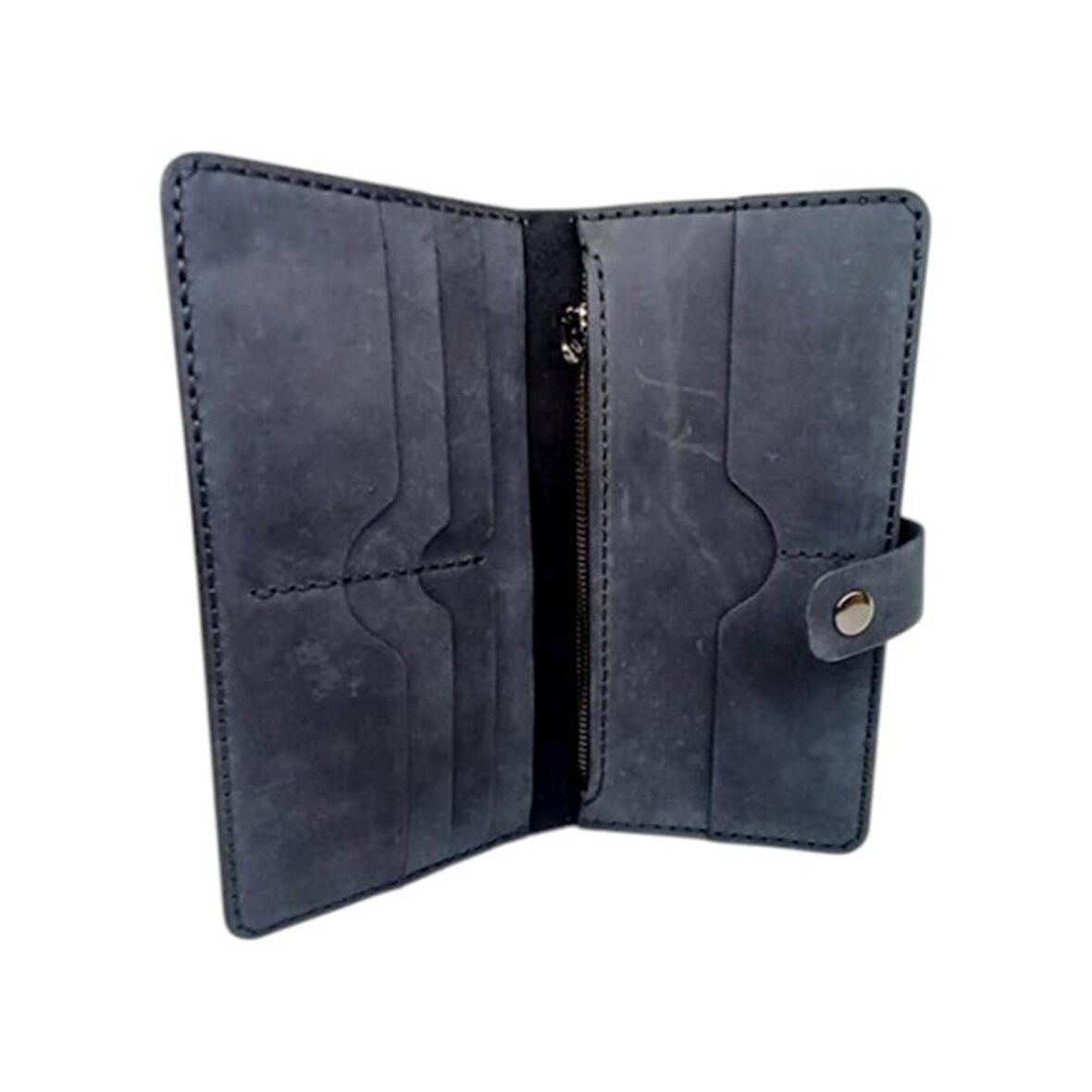 Siyah El Yapımı Hakiki Deri Telefon Kılıflı Cüzdan