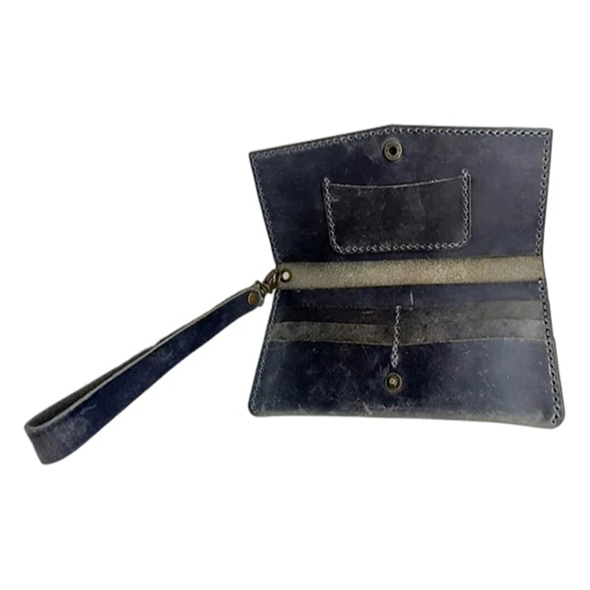 Gri El Yapımı Hakiki Crazy Deri Telefon Bölmeli Cüzdan