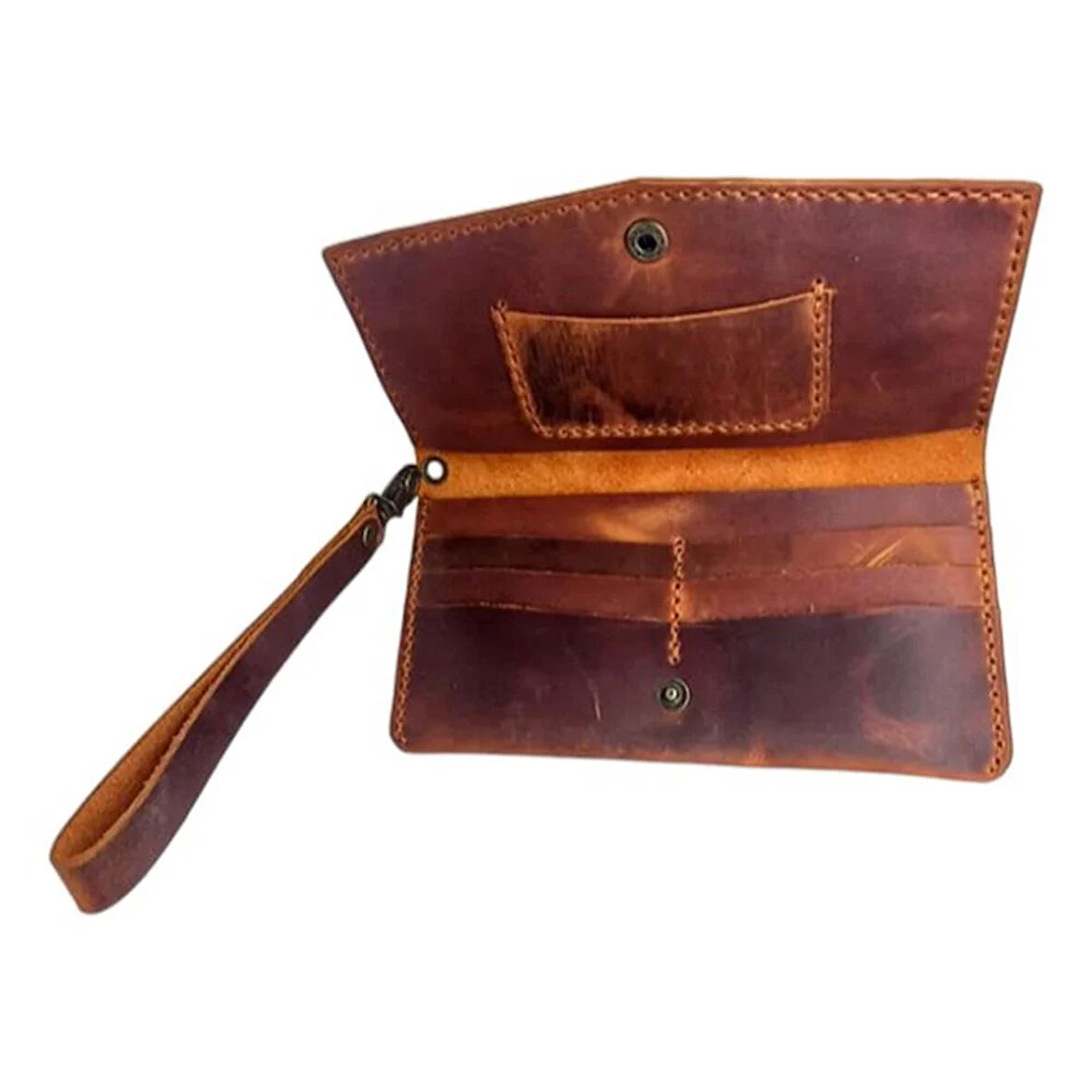 El Yapımı Telefon Bölmeli Hakiki Crazy Deri Cüzdan Koyu Kahverengi