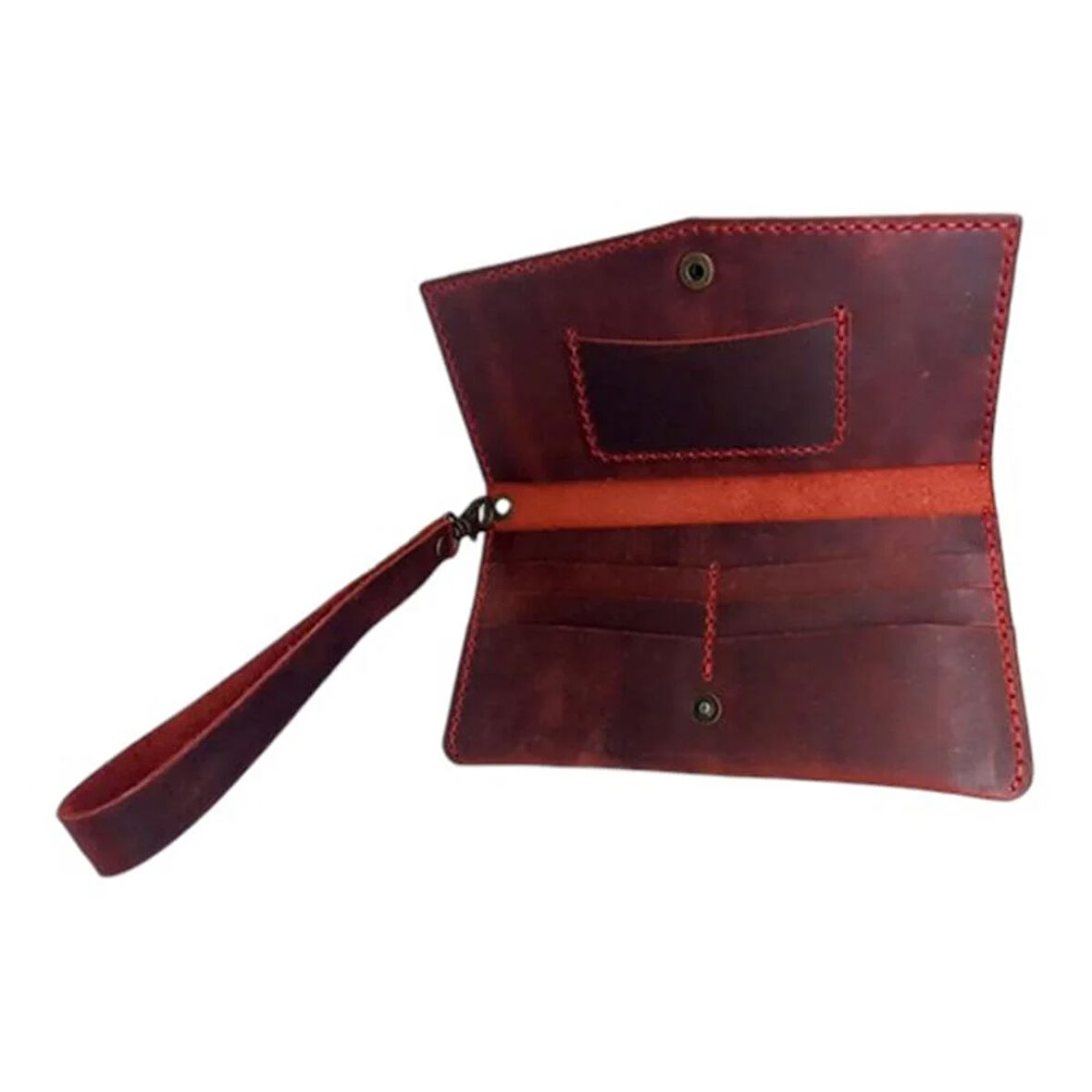 El Yapımı Telefon Bölmeli Hakiki Crazy Deri Cüzdan Bordo