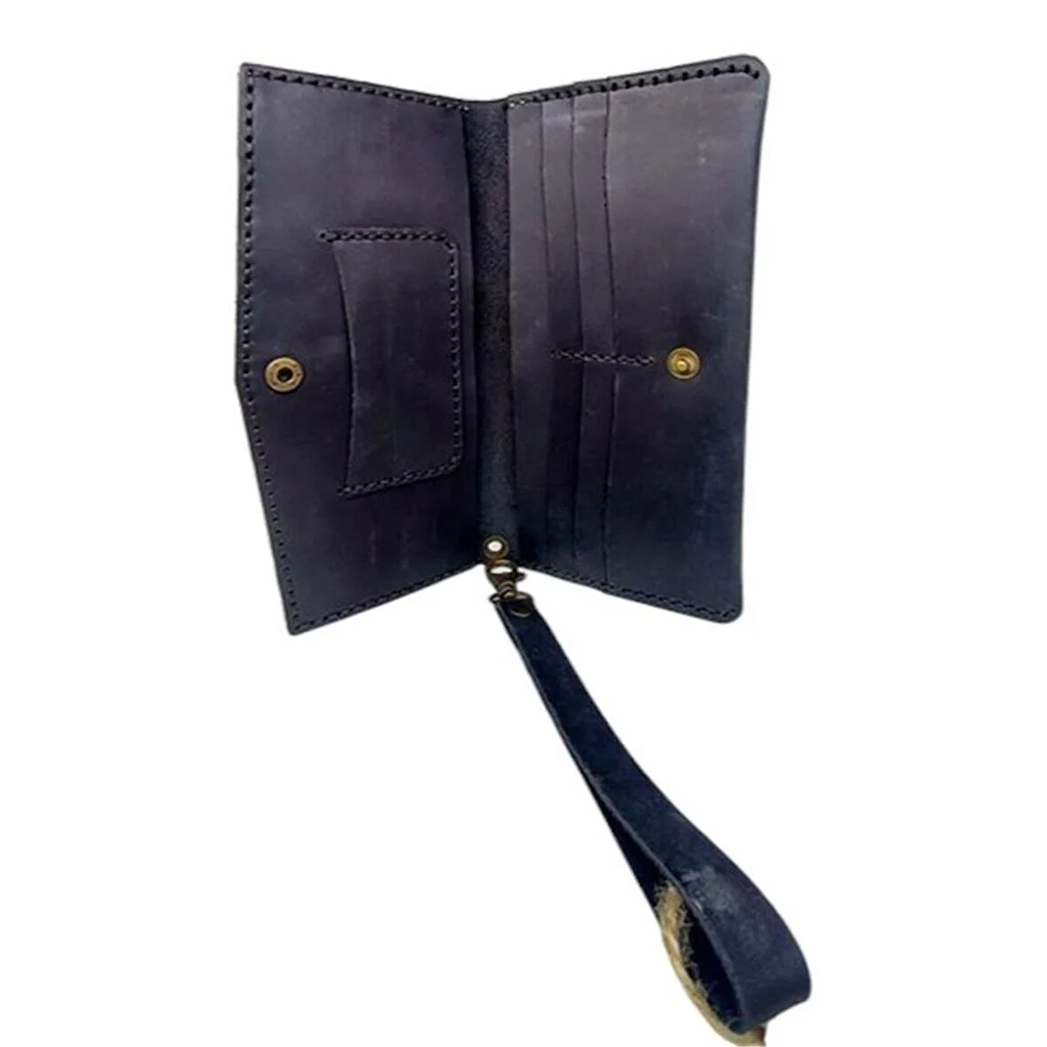 El Yapımı Telefon Bölmeli Hakiki Crazy Deri Cüzdan Siyah