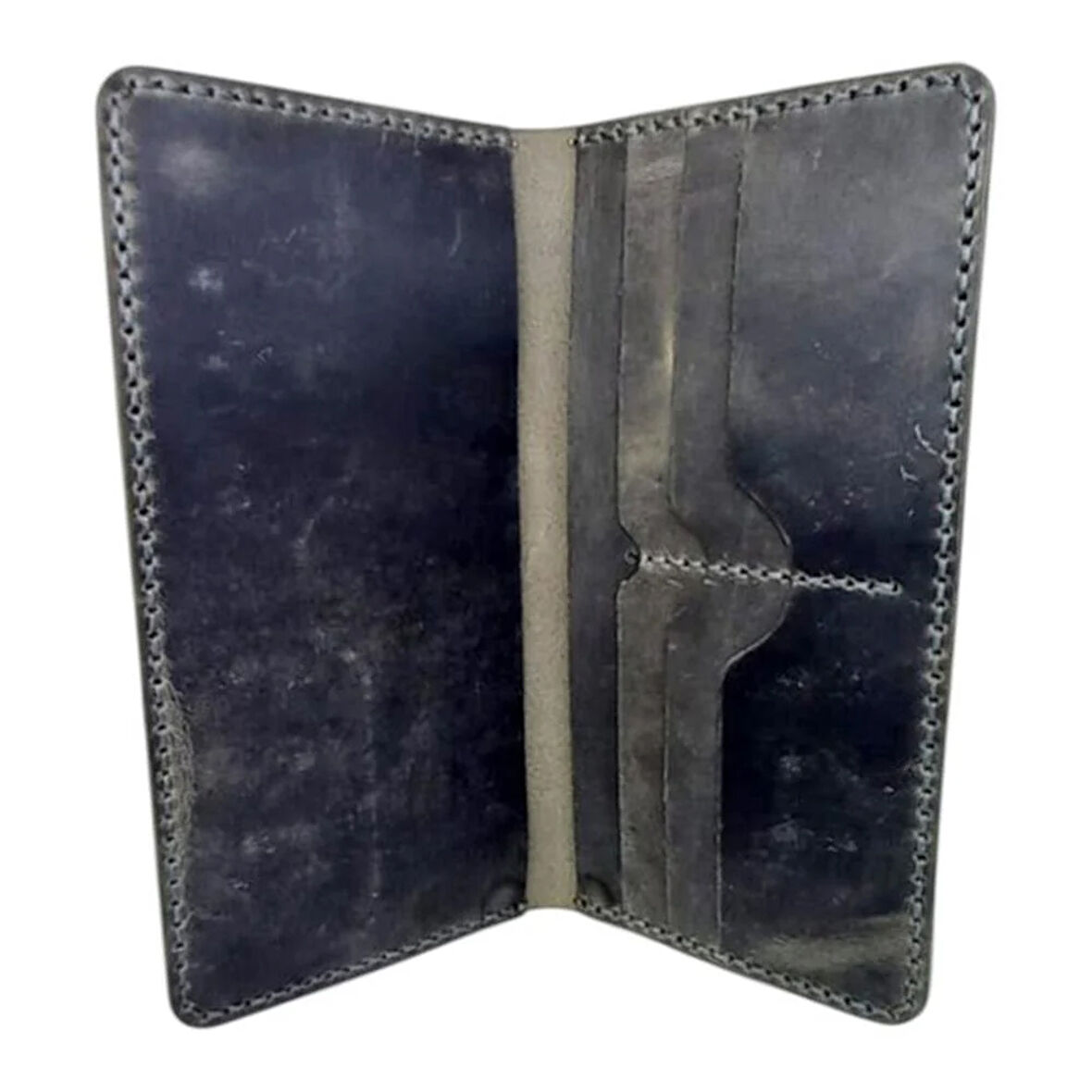 El Yapımı Telefon Bölmeli Hakiki Crazy Deri Cüzdan Gri