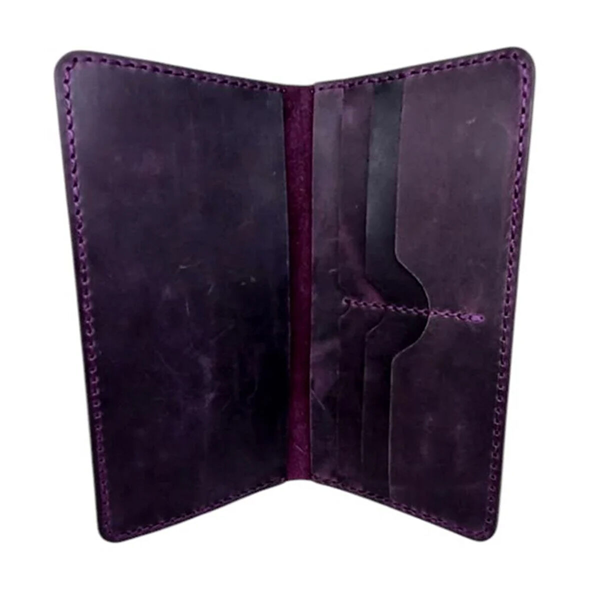 El Yapımı Telefon Bölmeli Hakiki Crazy Deri Cüzdan Mor