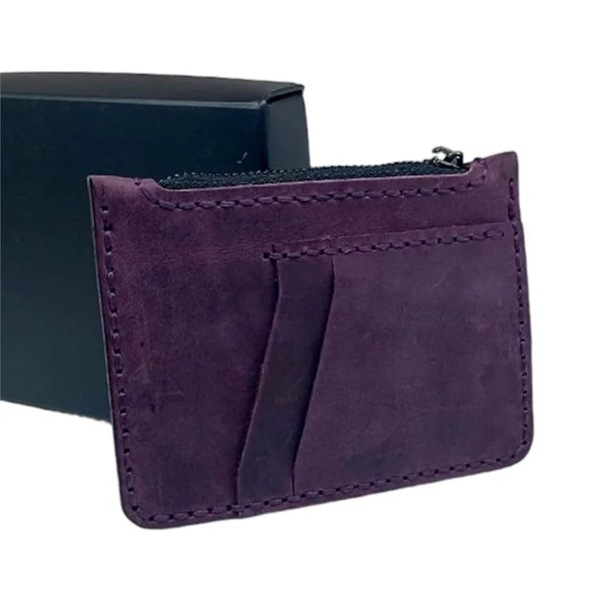 El Yapımı Hakiki Crazy Deri  Kartlık Mor