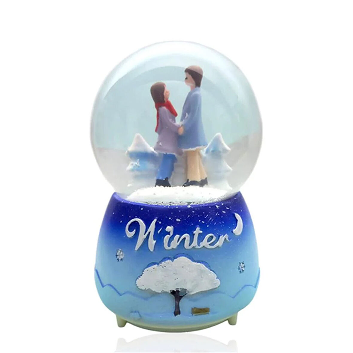 Müzikli Renk Değişiren Işıklı Kar Püskürtmeli Çift Tasarımlı Kar Küresi