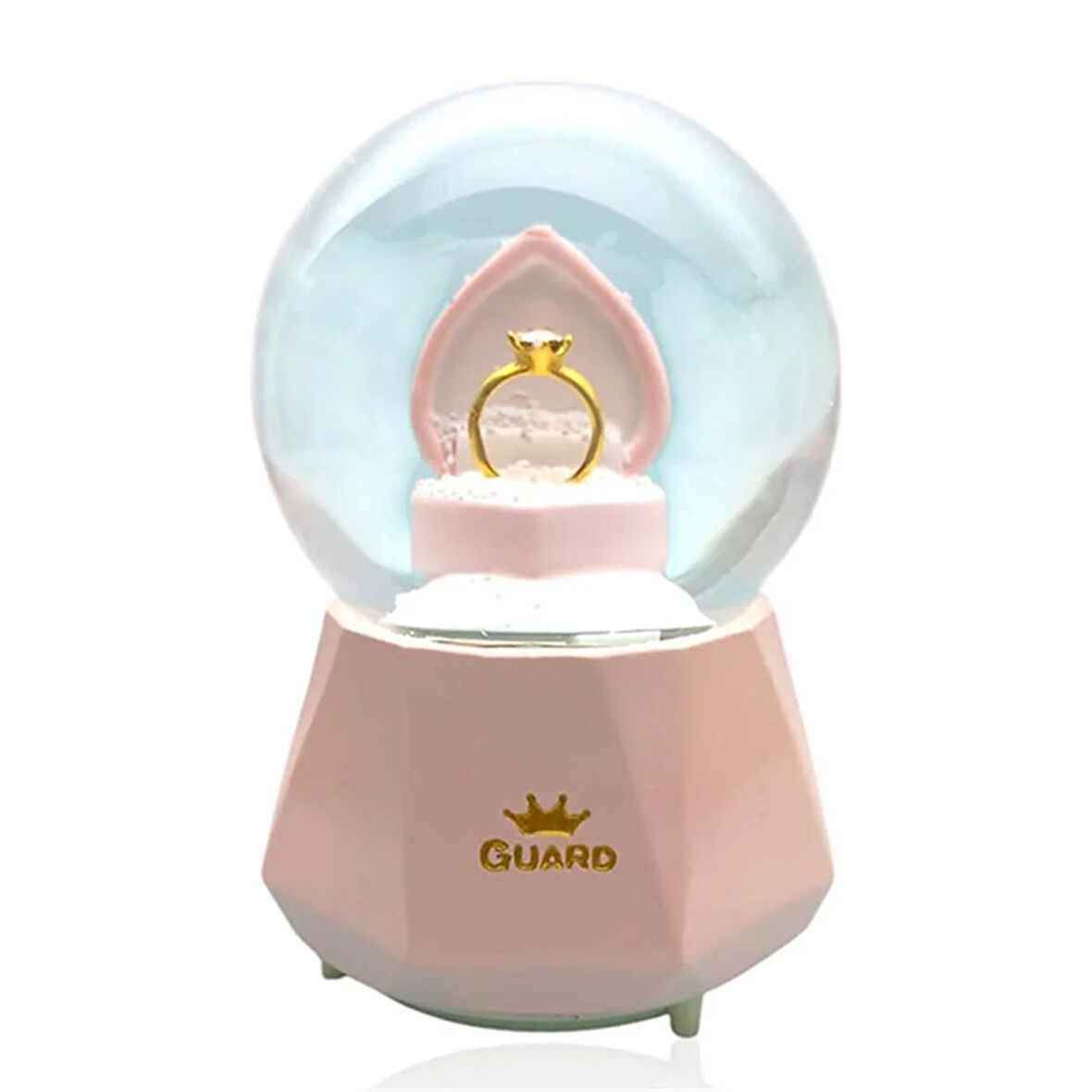 Müzikli Renk Değişiren Işıklı Kar Püskürtmeli Yüzük Tasarımlı Kar Küresi