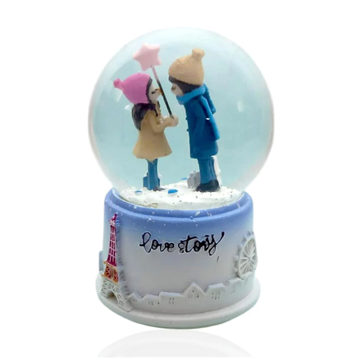 Işıklı Müzikli Sevgi Temalı Çift Orta Boy Kar Küresi