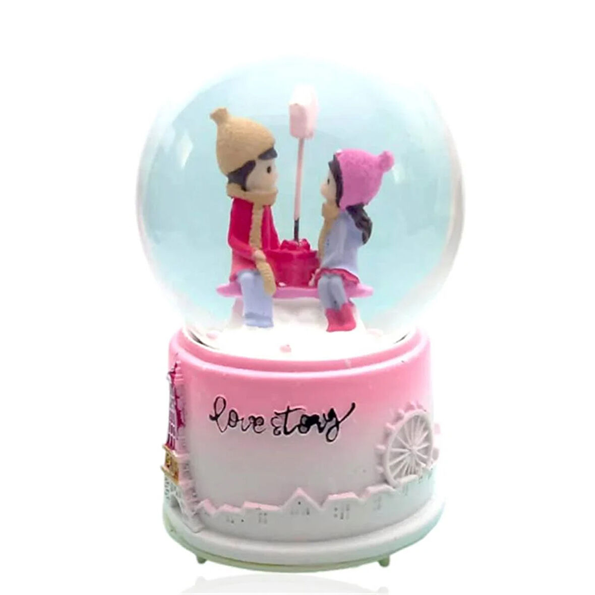 Işıklı Müzikli Sevgi Temalı Çift Orta Boy Kar Küresi