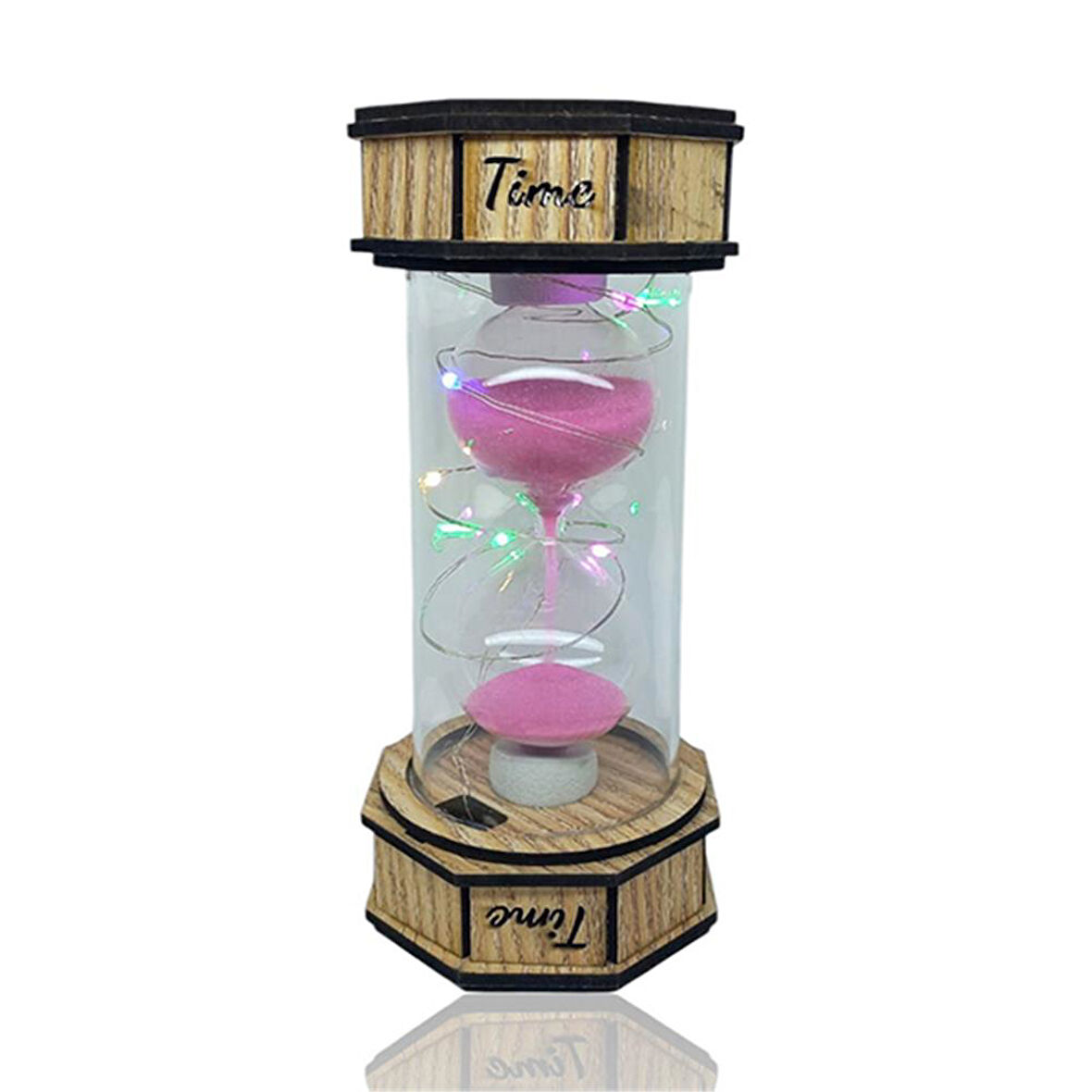 Dekoratif Renkli Işıklı Kum Saati Pembe
