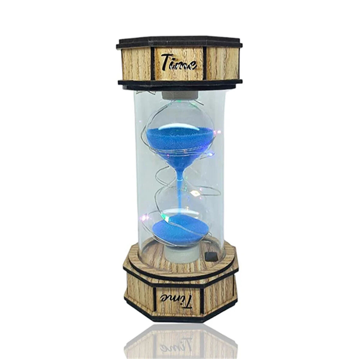 Dekoratif Renkli Işıklı Kum Saati Mavi