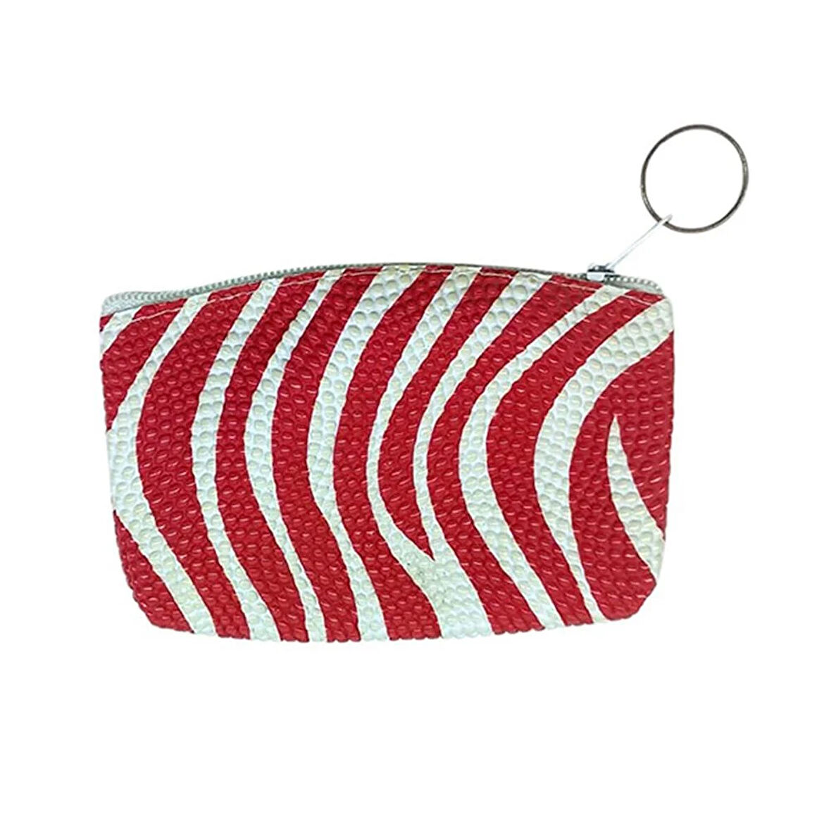 Bozuk Para Cüzdanı Anahtarlık Zebra Desenli Kırmızı Renk