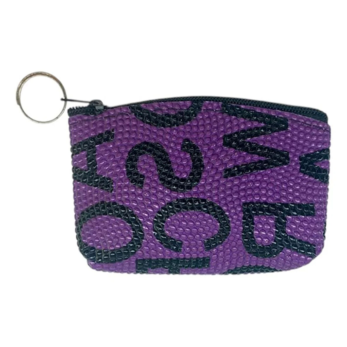 Bozuk Para Cüzdanı Anahtarlık Yazılı Desenli Mor Renk