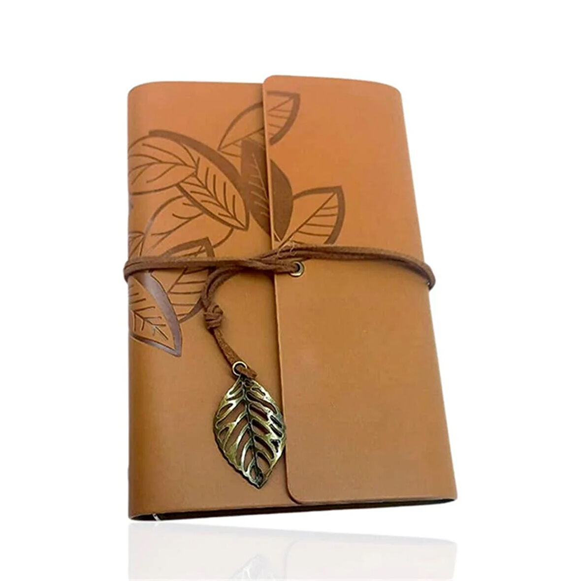 Retro Deri Defter Yaprak Tasarımlı Büyük Boy Taba