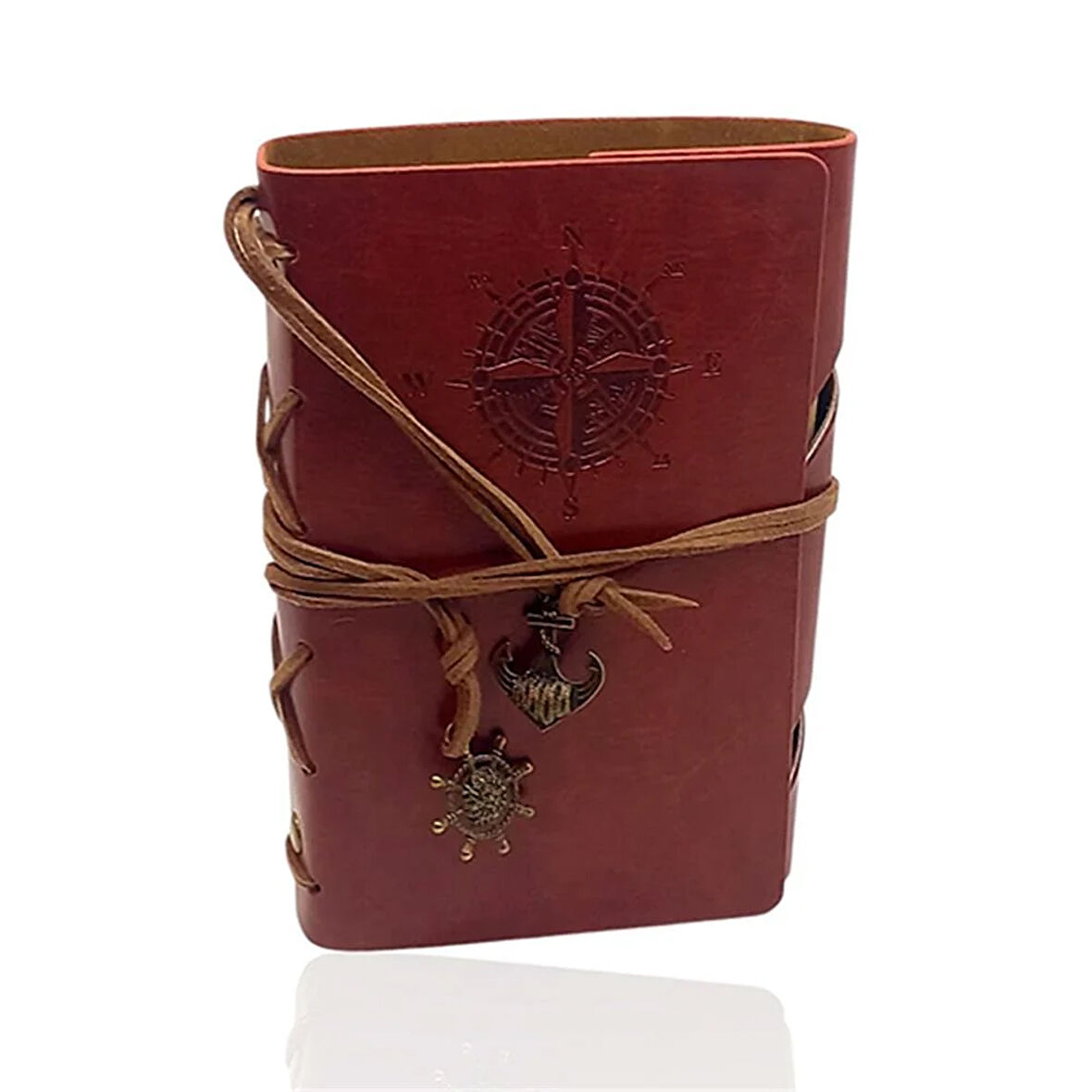 Retro Deri Defter Pusula Tasarımlı Küçük Boy Kahverengi