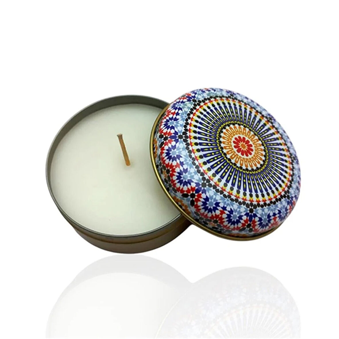 Metal Kutulu Pudra Kokulu Desenli Şık Doğal Mum