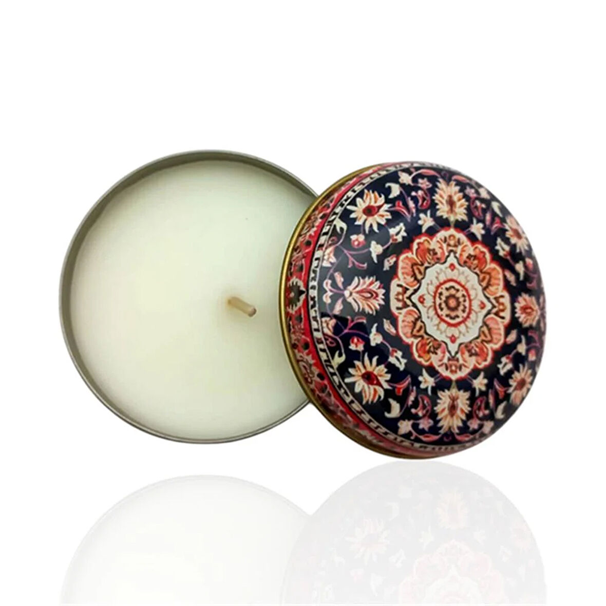 Metal Kutulu Pudra Kokulu Desenli Şık Doğal Mum