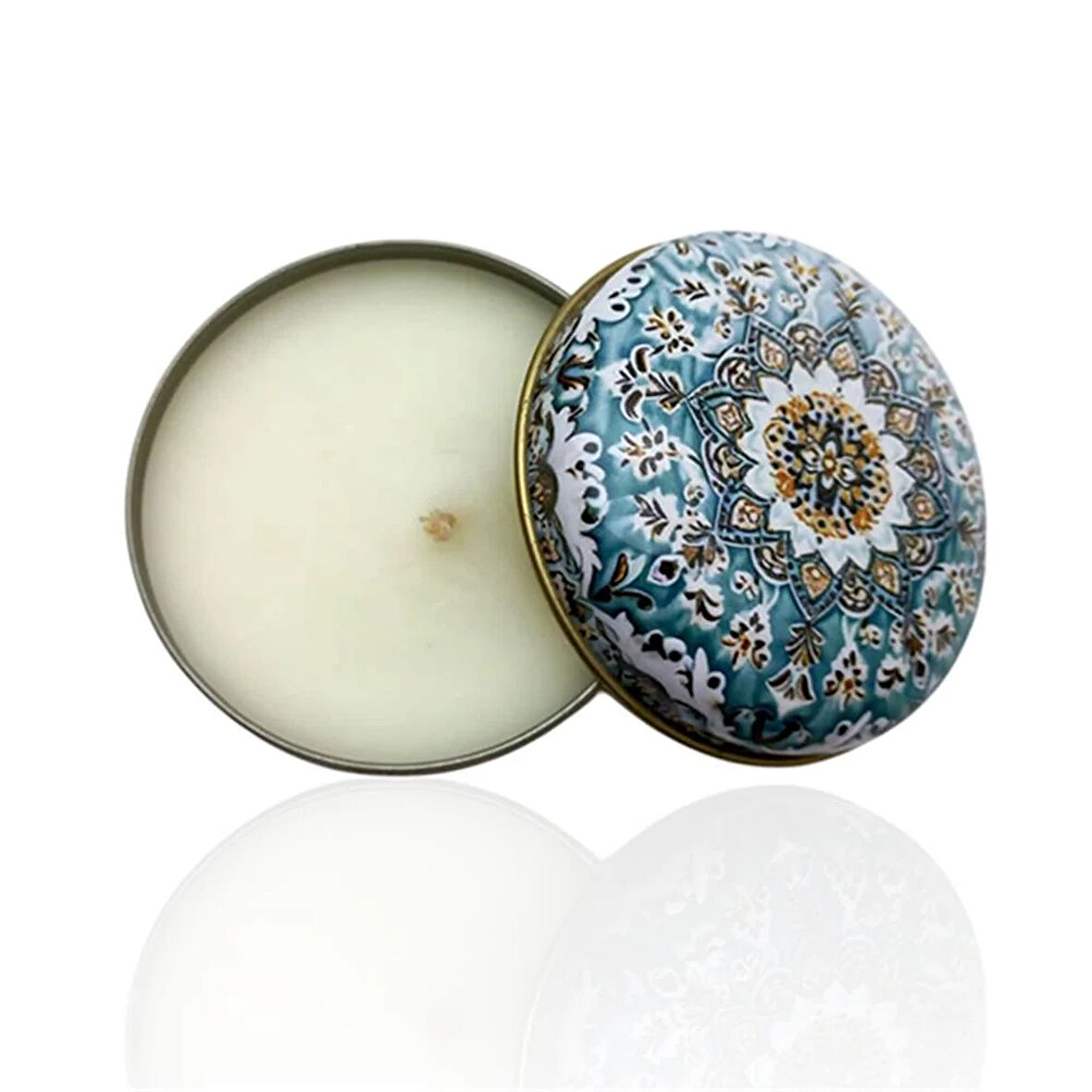 Metal Kutulu Pudra Kokulu Desenli Şık Doğal Mum