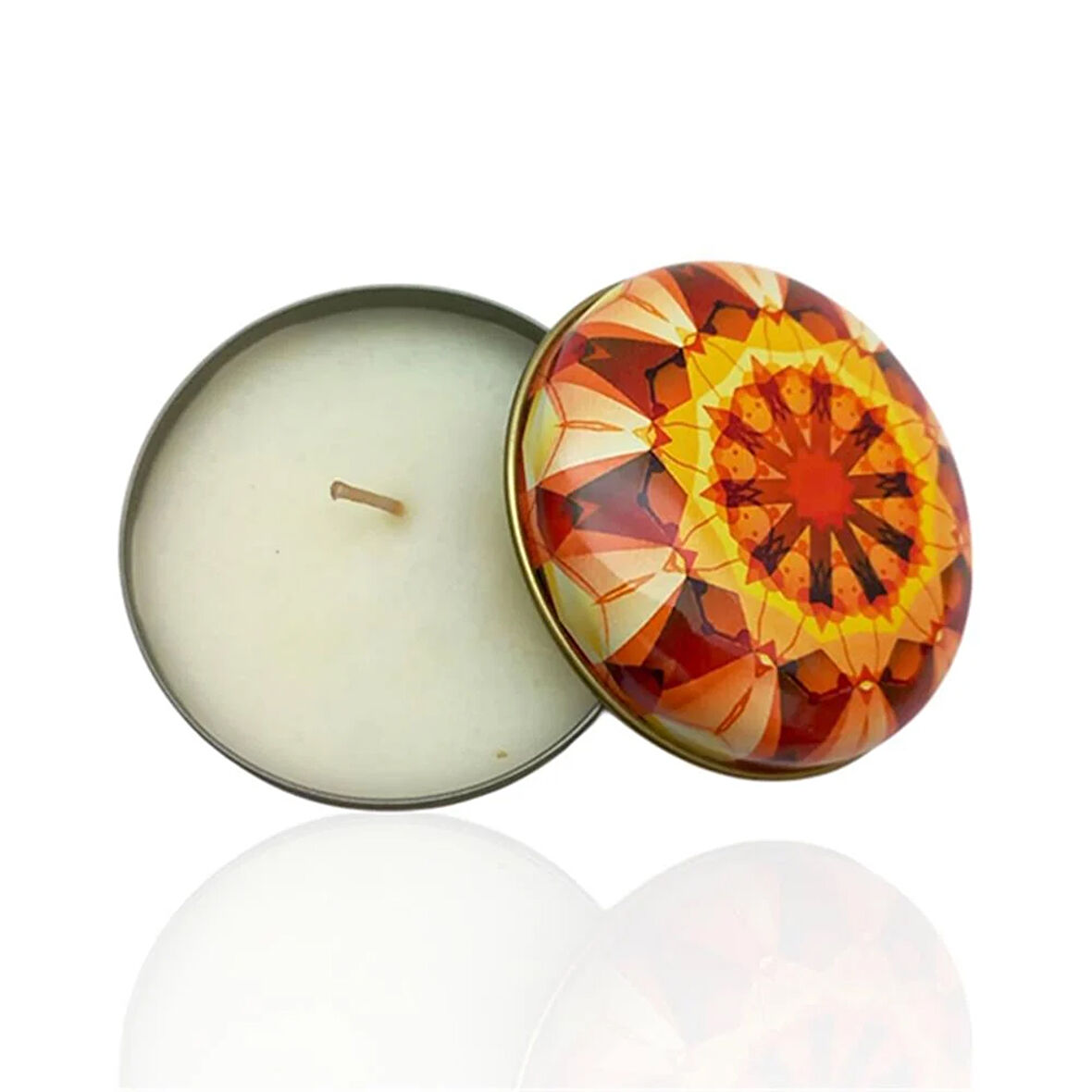 Metal Kutulu Pudra Kokulu Desenli Şık Doğal Mum