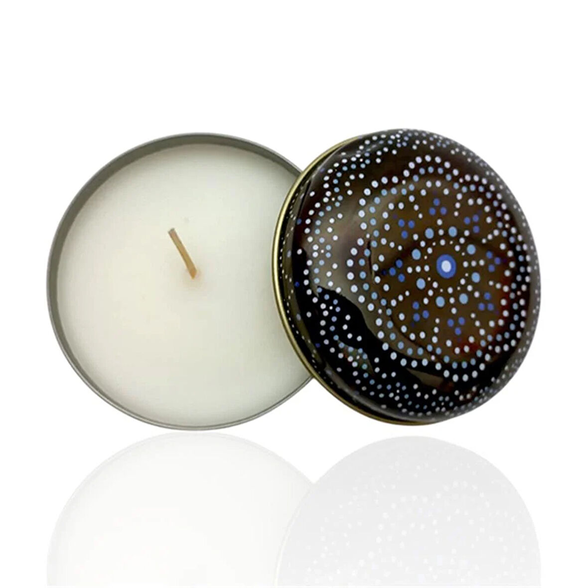 Metal Kutulu Pudra Kokulu Desenli Şık Doğal Mum