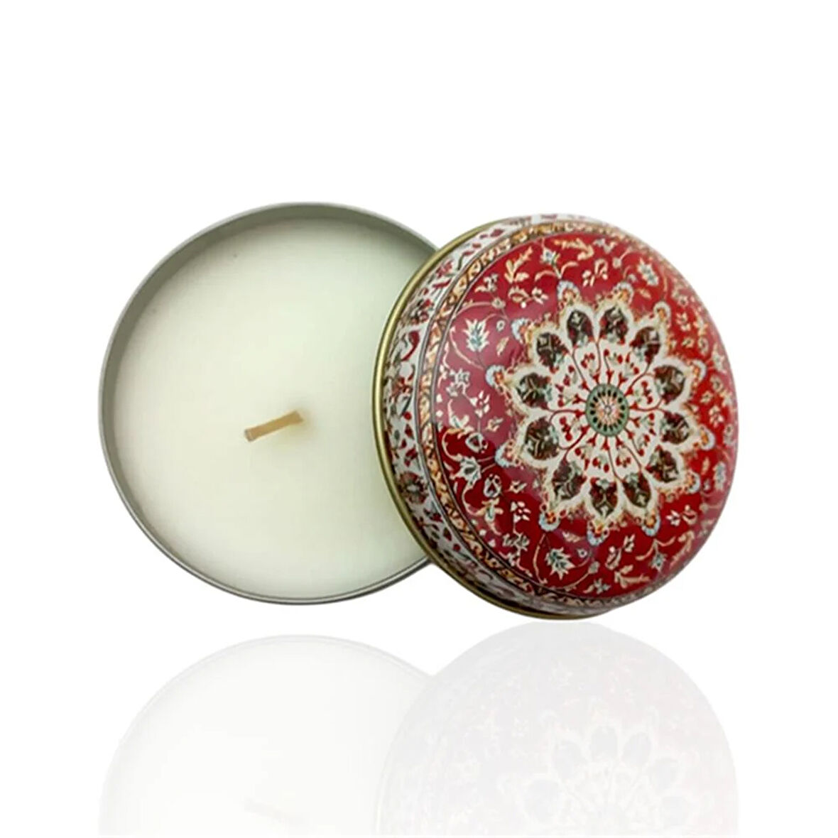 Metal Kutulu Pudra Kokulu Desenli Şık Doğal Mum