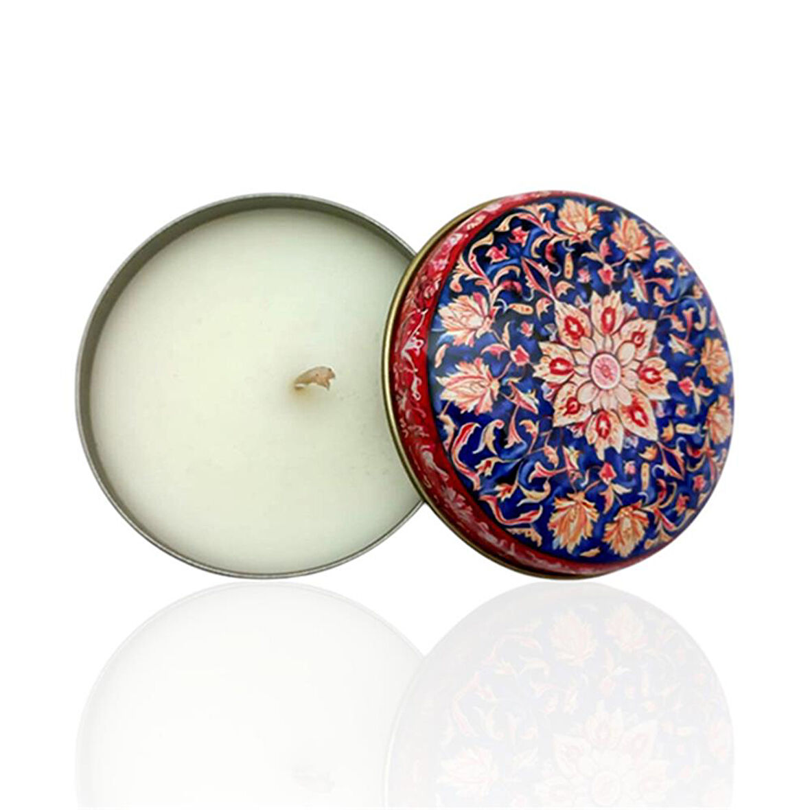 Metal Kutulu Pudra Kokulu Desenli Şık Doğal Mum