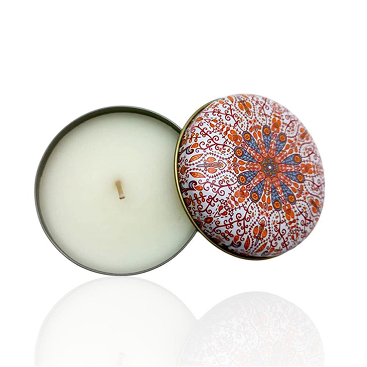 Metal Kutulu Pudra Kokulu Desenli Şık Doğal Mum