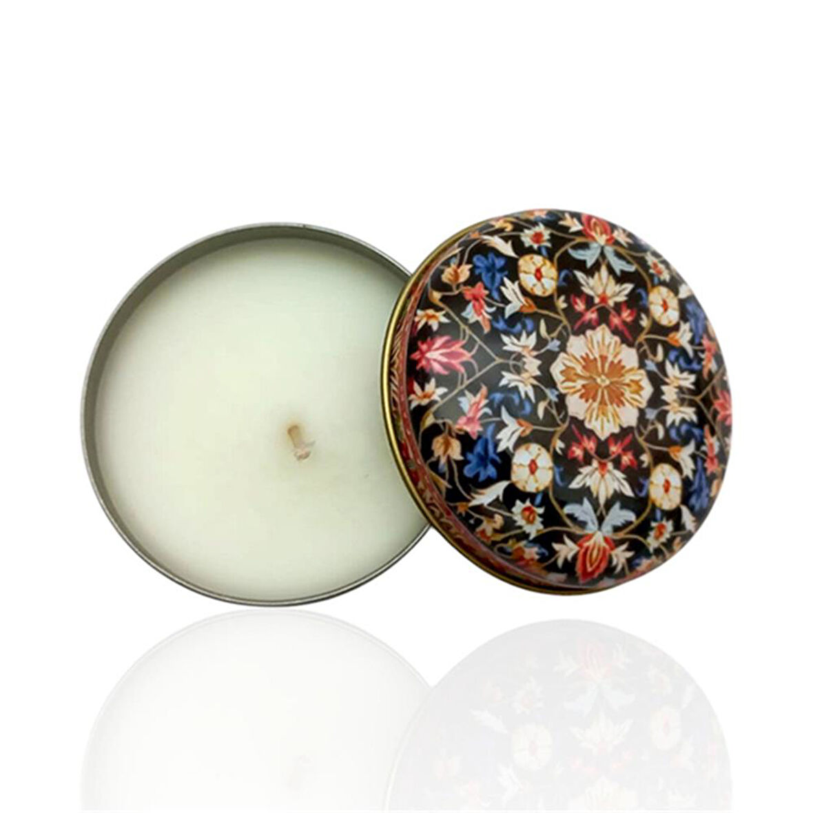 Metal Kutulu Pudra Kokulu Desenli Şık Doğal Mum