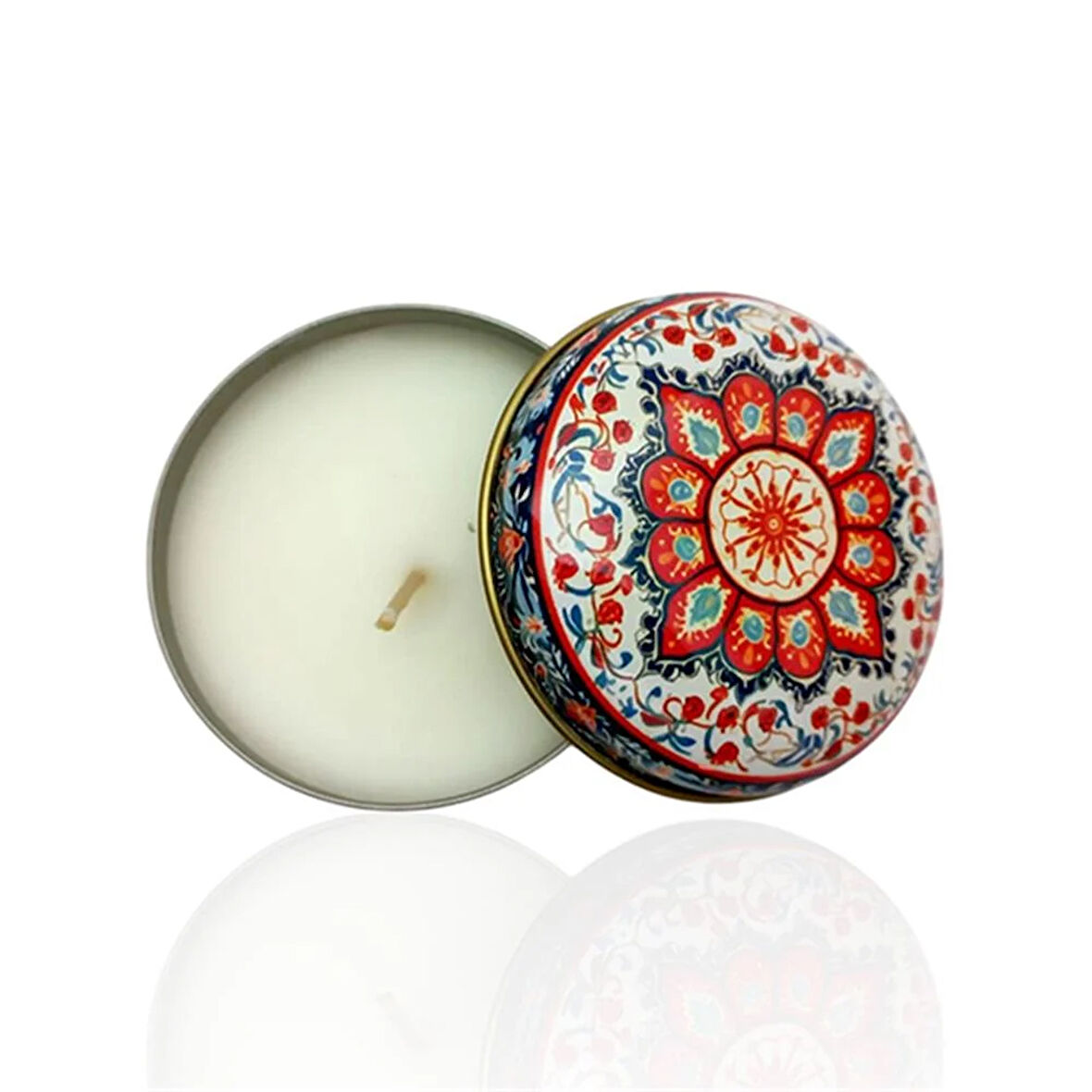 Metal Kutulu Pudra Kokulu Desenli Şık Doğal Mum