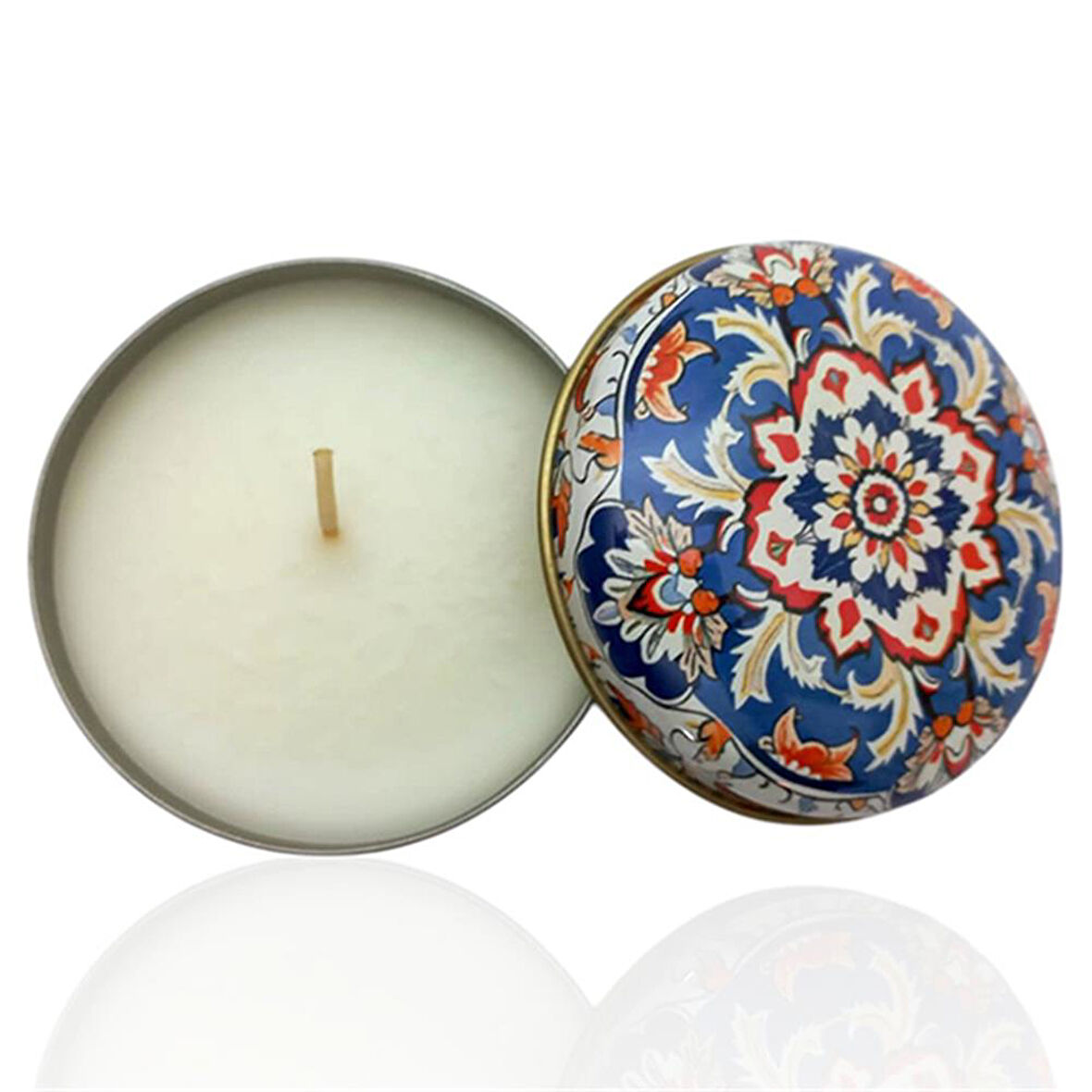 Metal Kutulu Pudra Kokulu Desenli Şık Doğal Mum