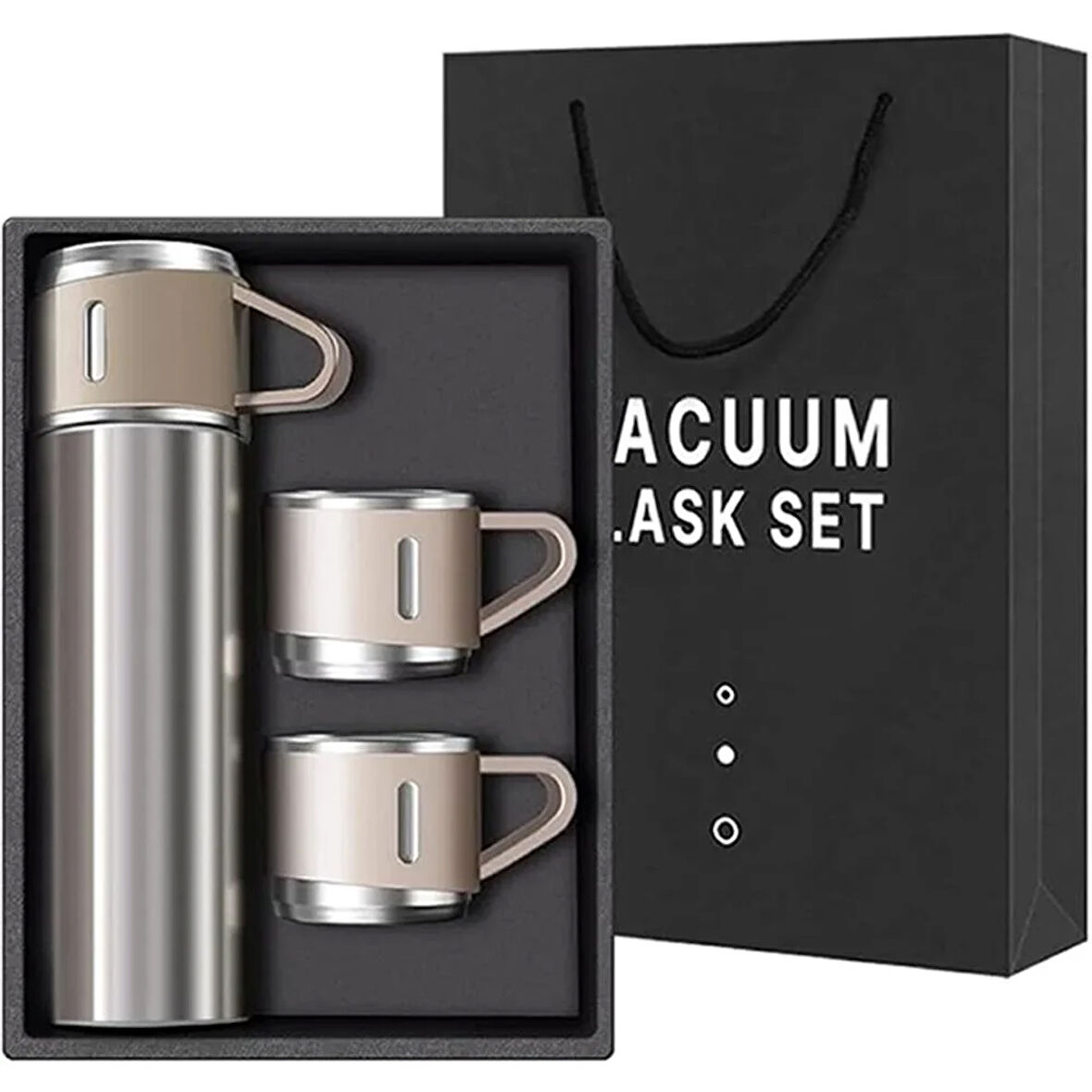 Kişiselleştirilebilir 3 Bardaklı Çelik Termos 05 Lt Crom