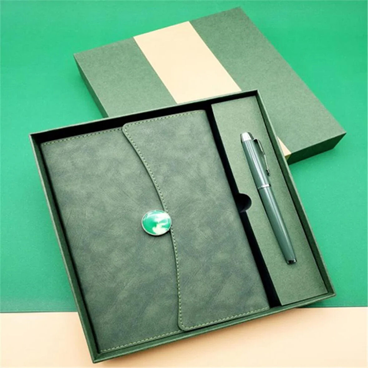 Kişiye Özel Vip Defter Kalem Set Yeşil