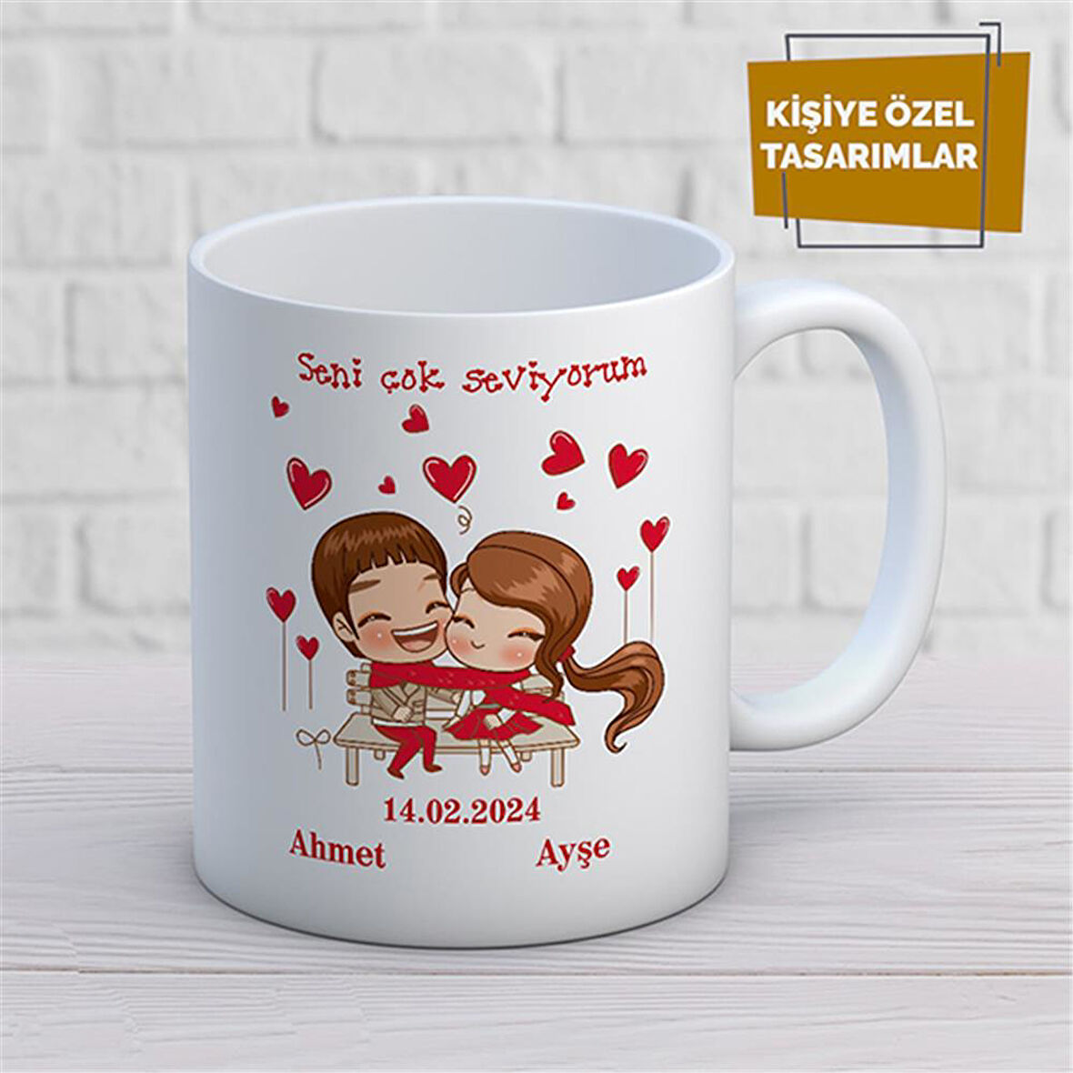 Kişiye Özel İsim Yazılabilir Sevgi Temalı Kupa Bardak