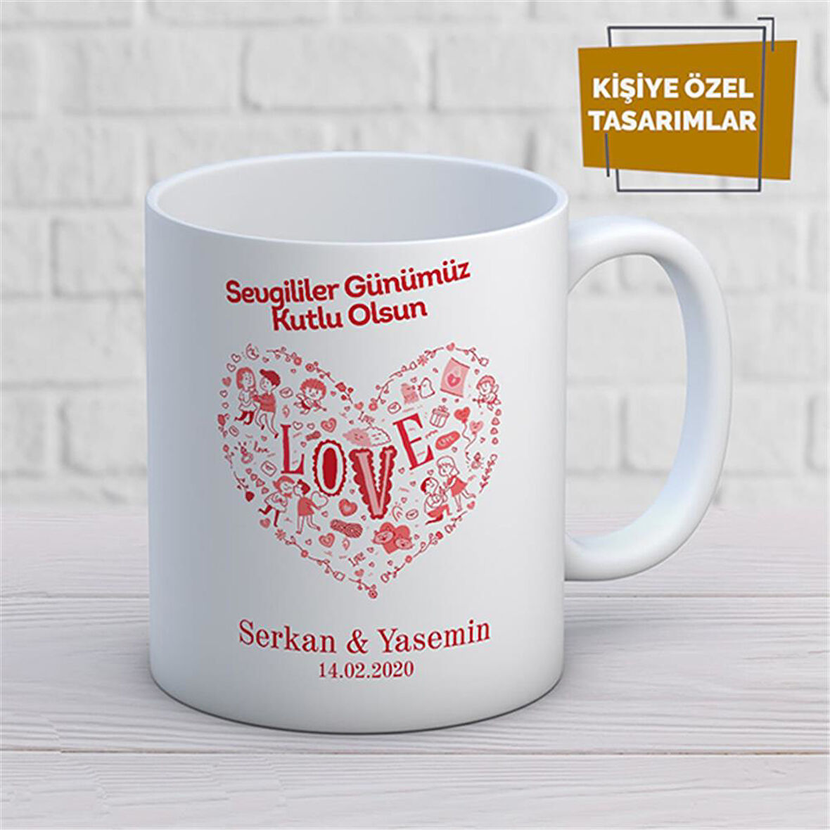 Kişiye Özel İsim Yazılabilir Sevgi Temalı Kupa Bardak