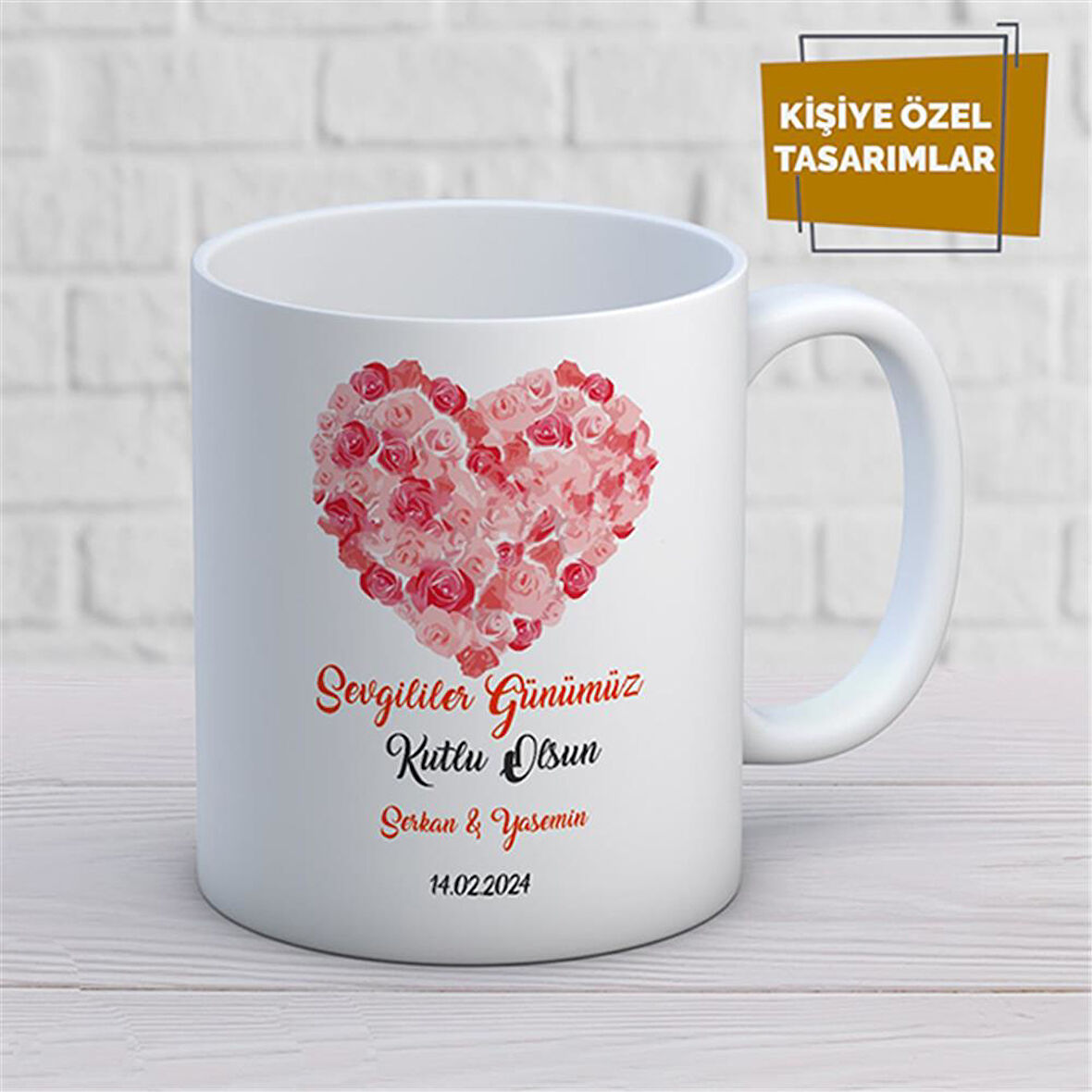 Kişiye Özel İsim Yazılabilir Sevgililer Günümüz Kutlu Olsun Kupa Bardak