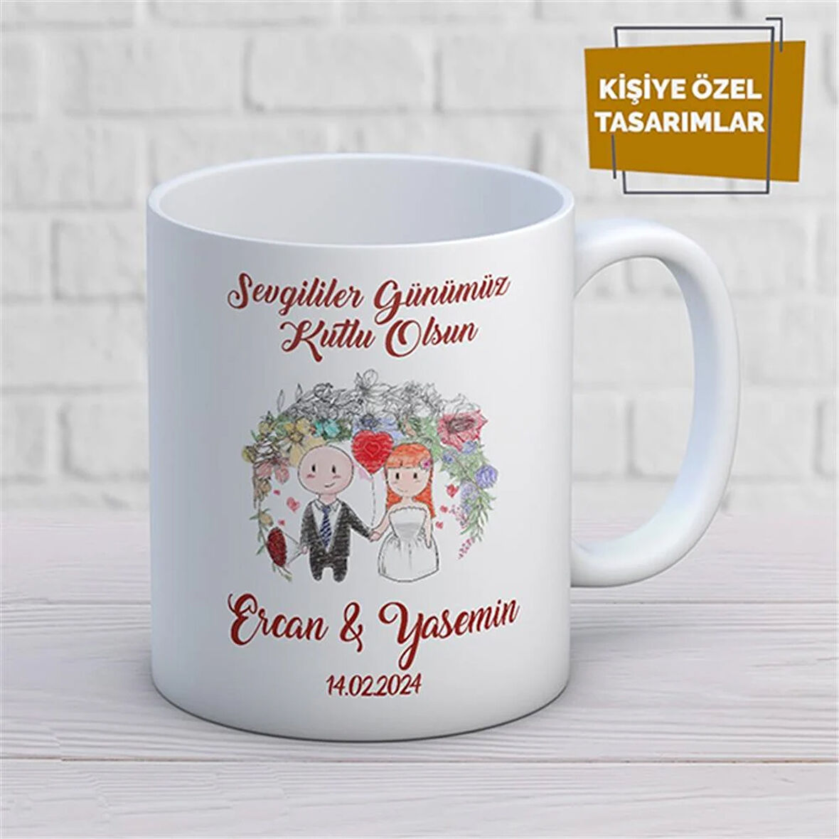 Kişiye Özel İsim Yazılabilir Sevgililer Günümüz Kutlu Olsun Kupa Bardak
