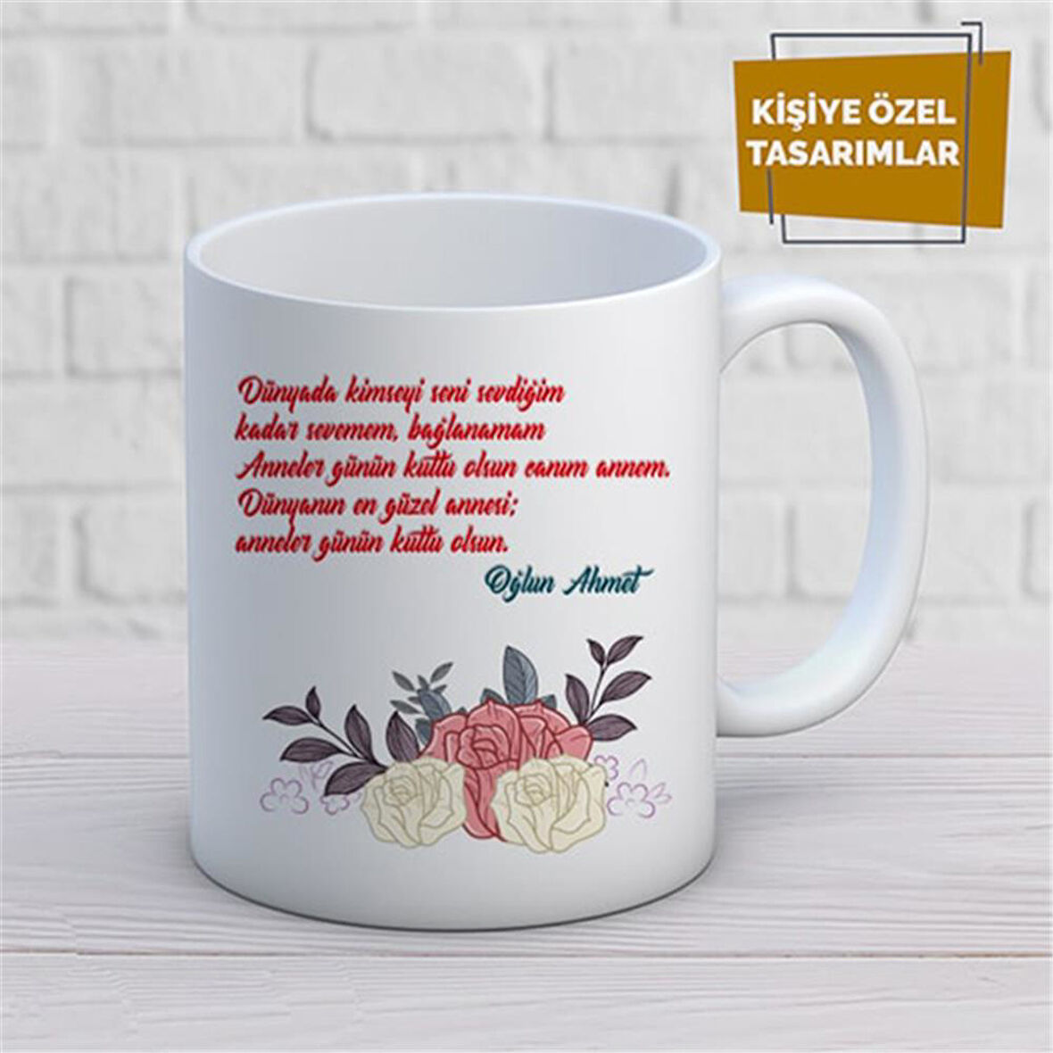 Kişiye Özel İsim Yazılabilir Anneler Günün Kutlu Olsun Oğlun Kupa Bardak