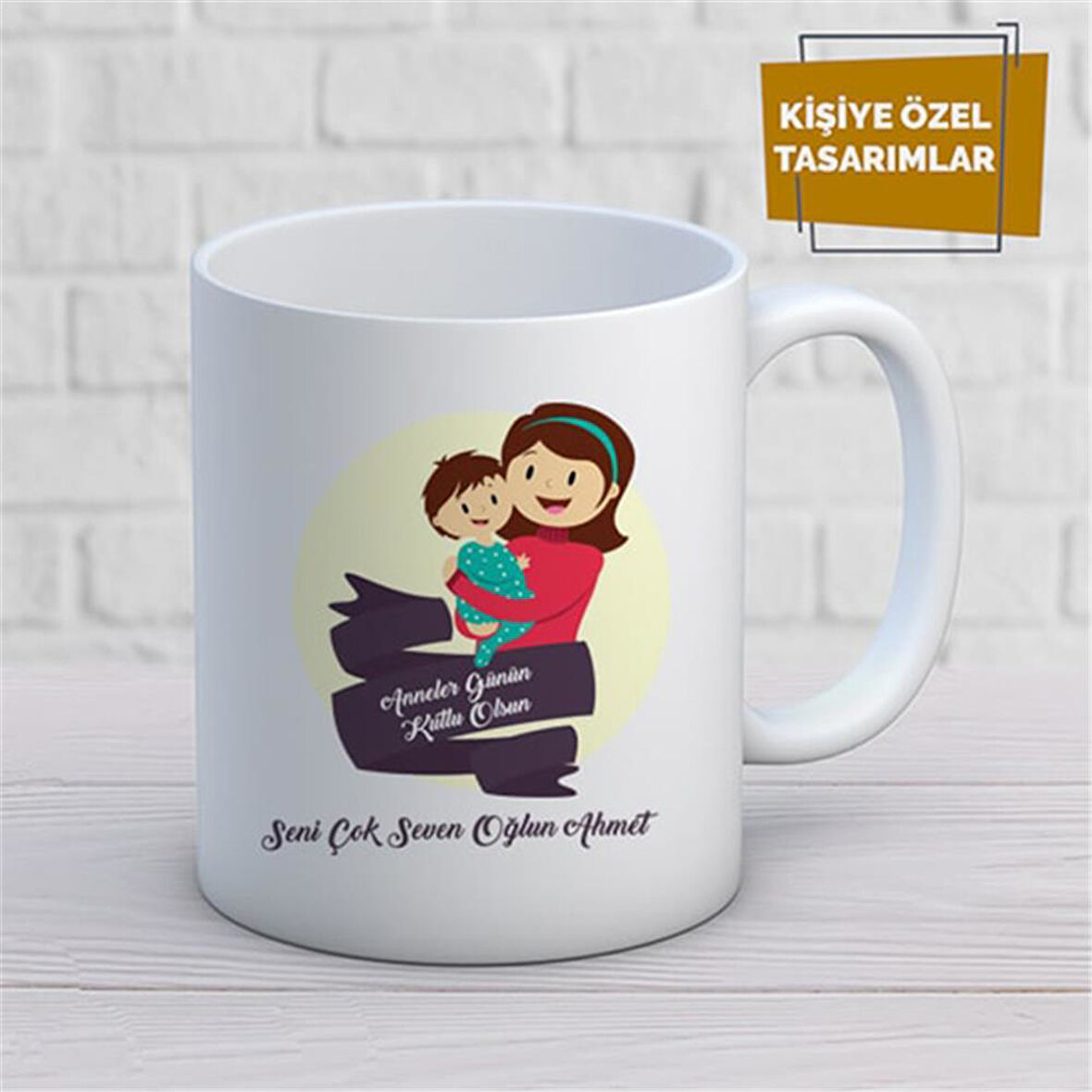 Kişiye Özel İsim Yazılabilir Anneler Günün Kutlu Olsun Seni Çok Seven Oğlun Kupa Bardak